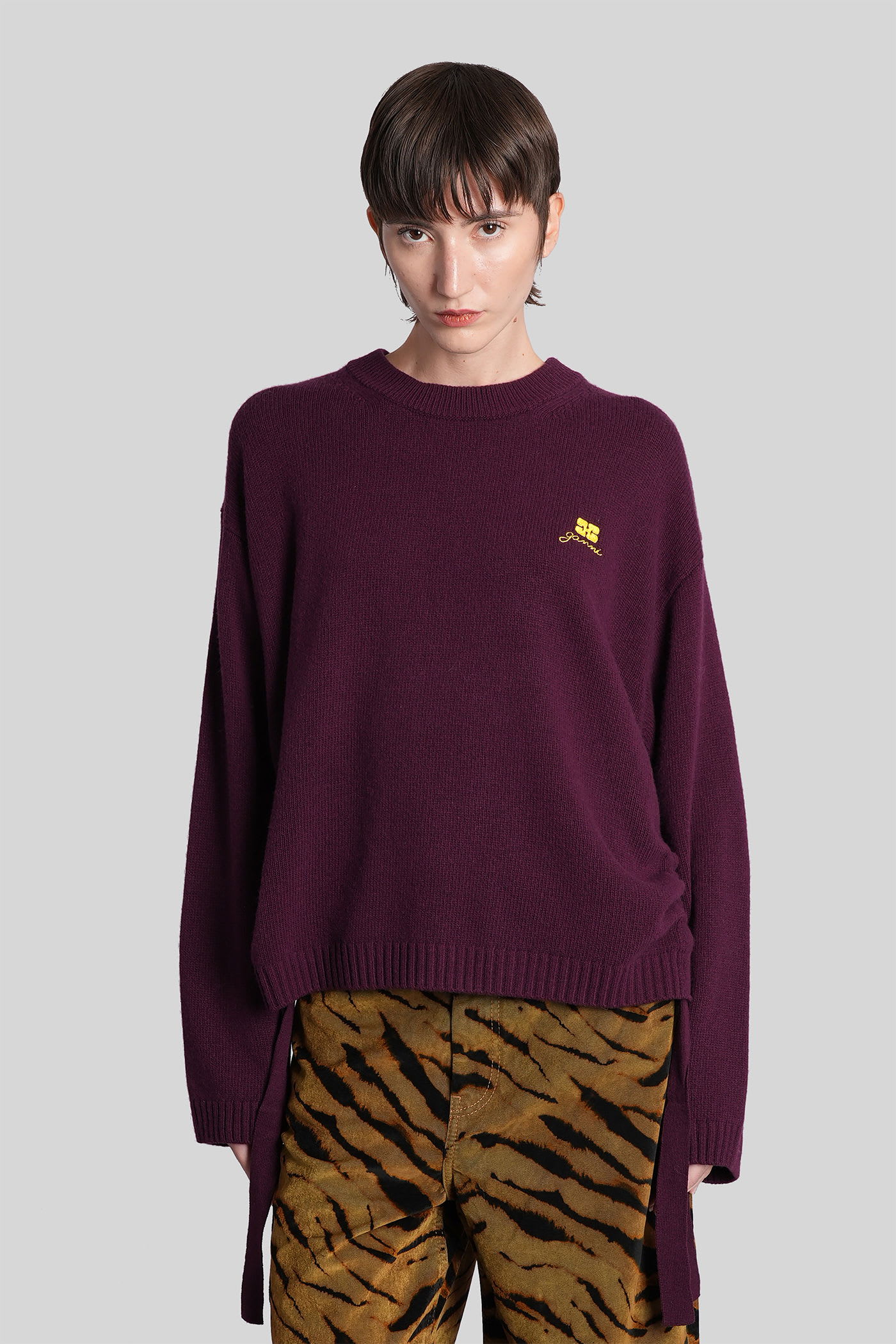 Ganni Knitwear In Bordeaux Wool In Burgundy