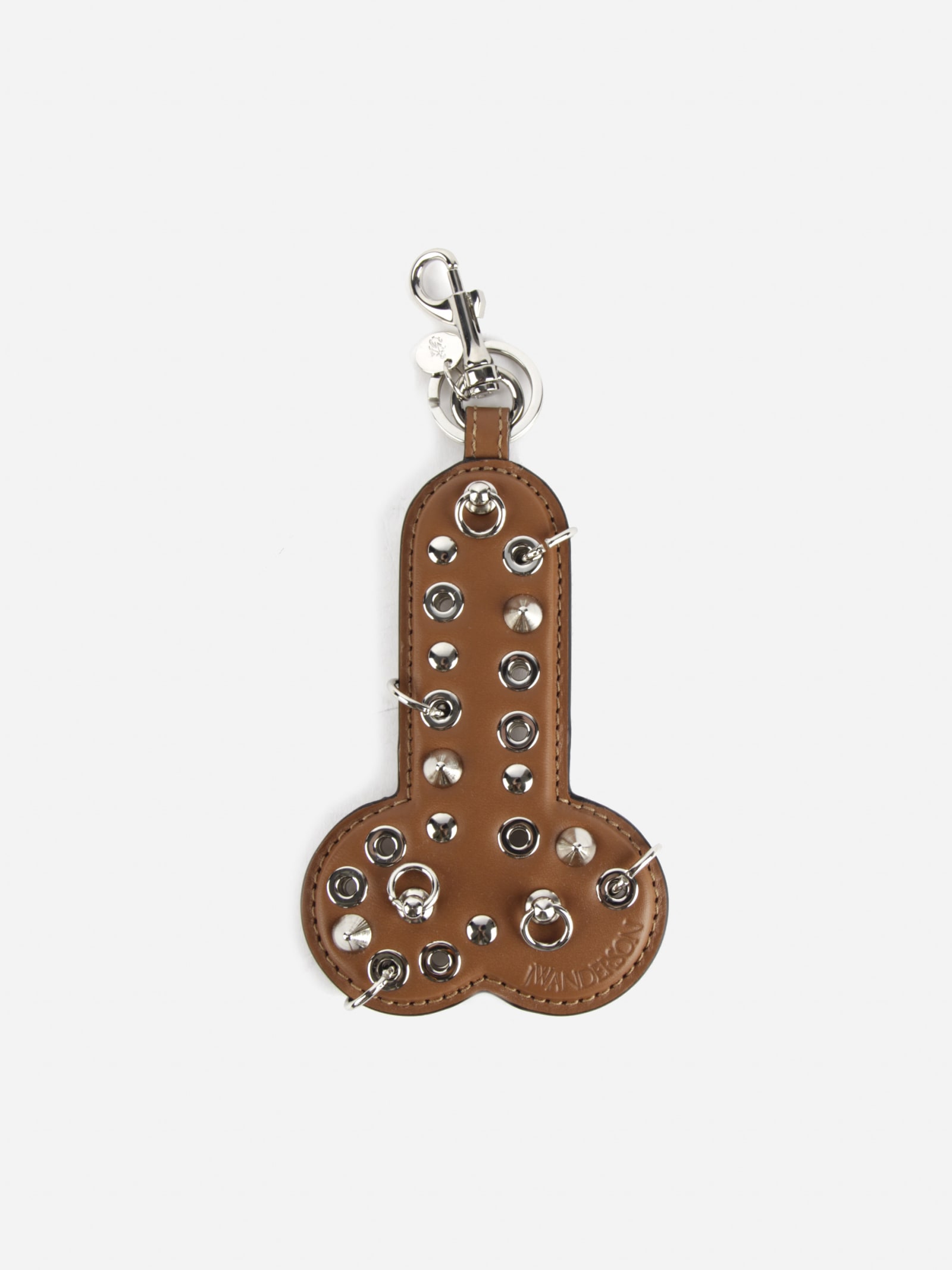 Jw Anderson Leather Keychain With Studs In Brown