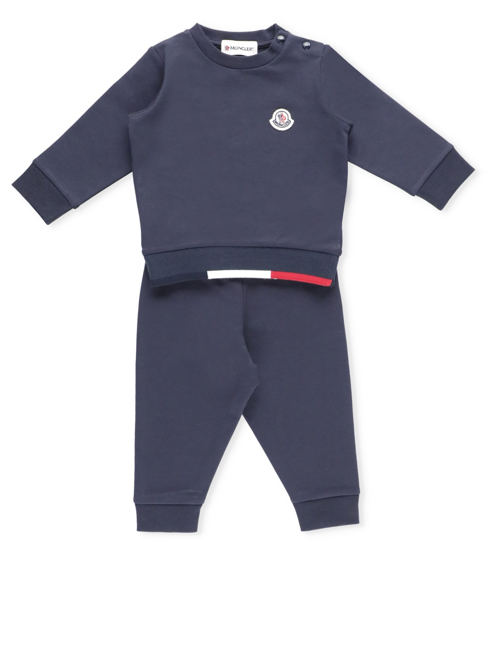 Moncler Babies' Logoed Two Pieces Jumpsuit In Blue