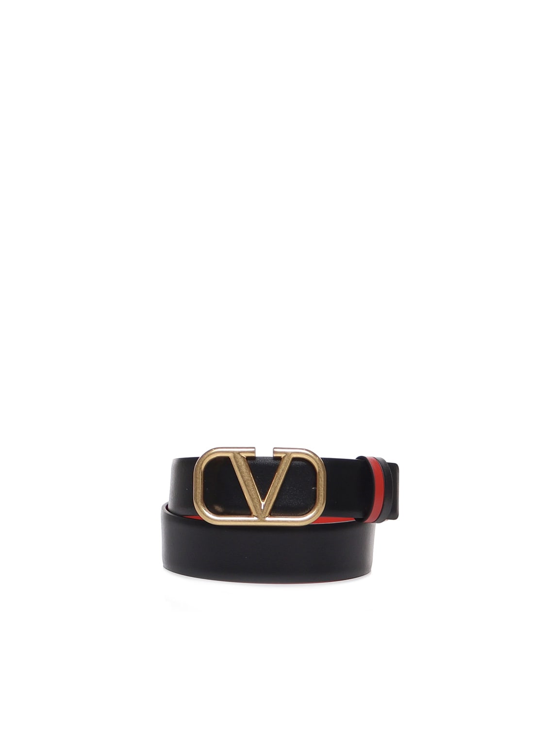 Reversible Vlogo Signature Belt In Glossy Calfskin 30 Mm for Woman in Black/pure  Red