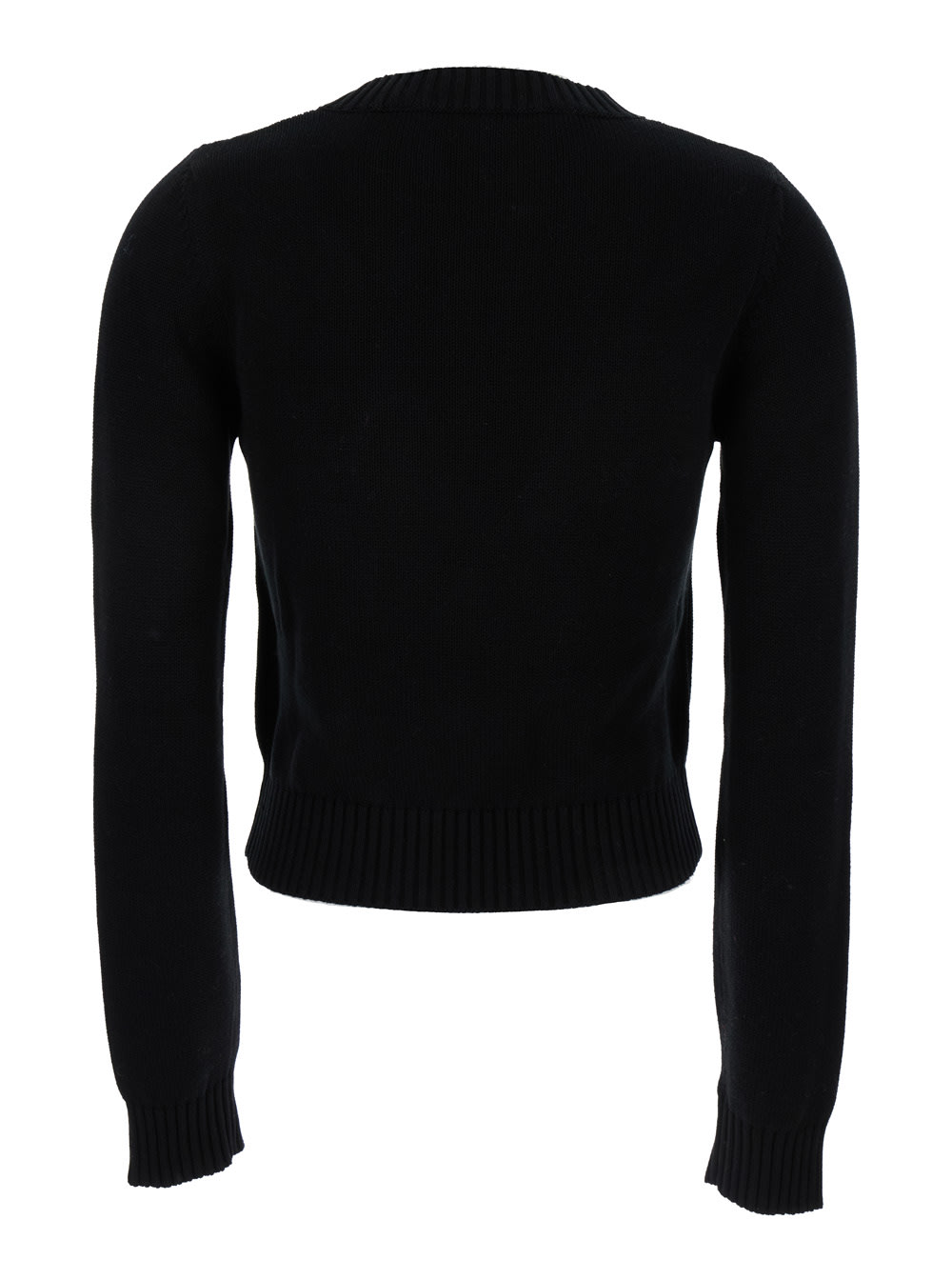 Shop Palm Angels Black Crewneck Sweater With Emboridered Logo In Cotton Woman