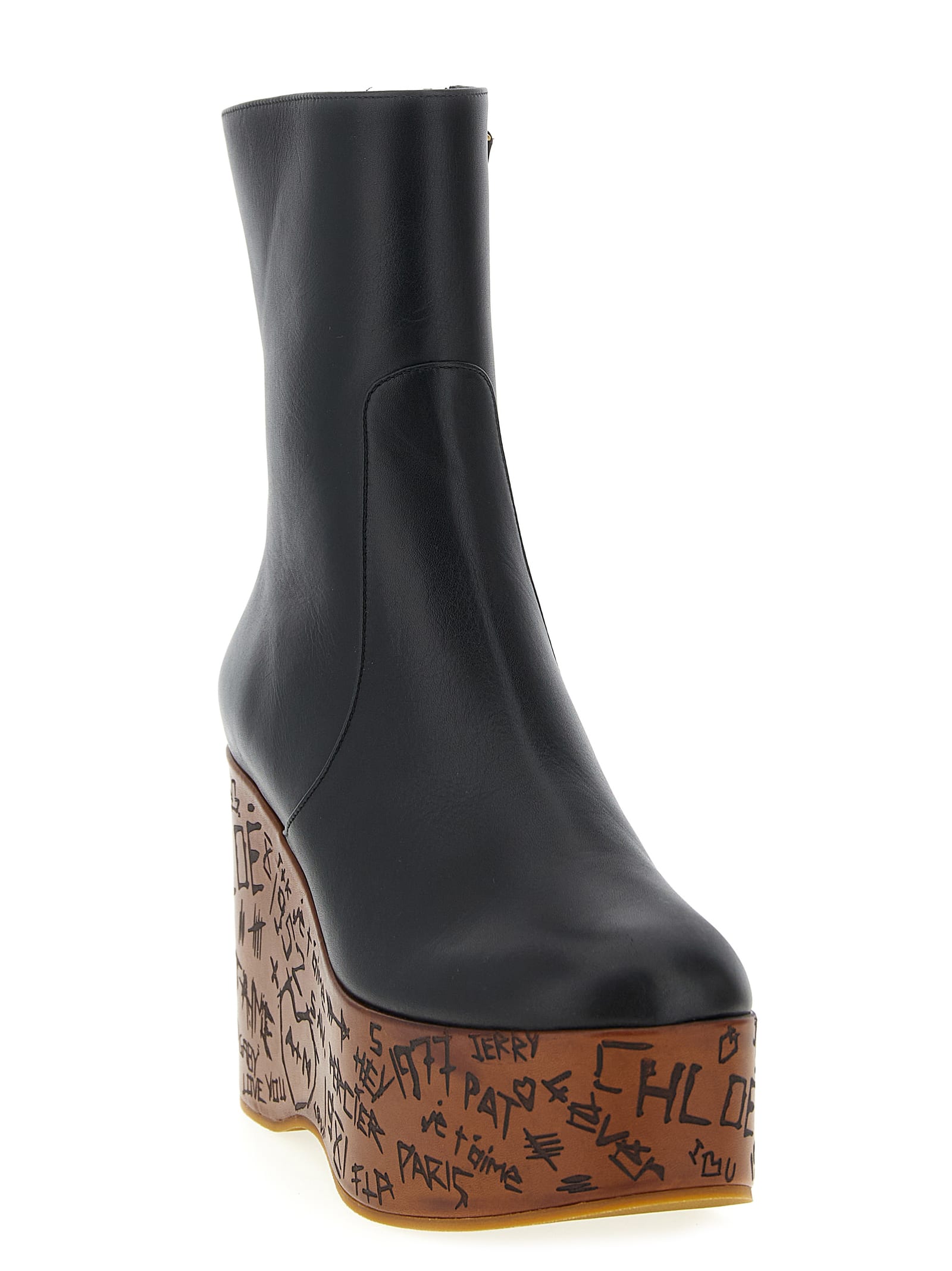 Chloé Graphic Print Ankle Boots With Platform Sole In Black