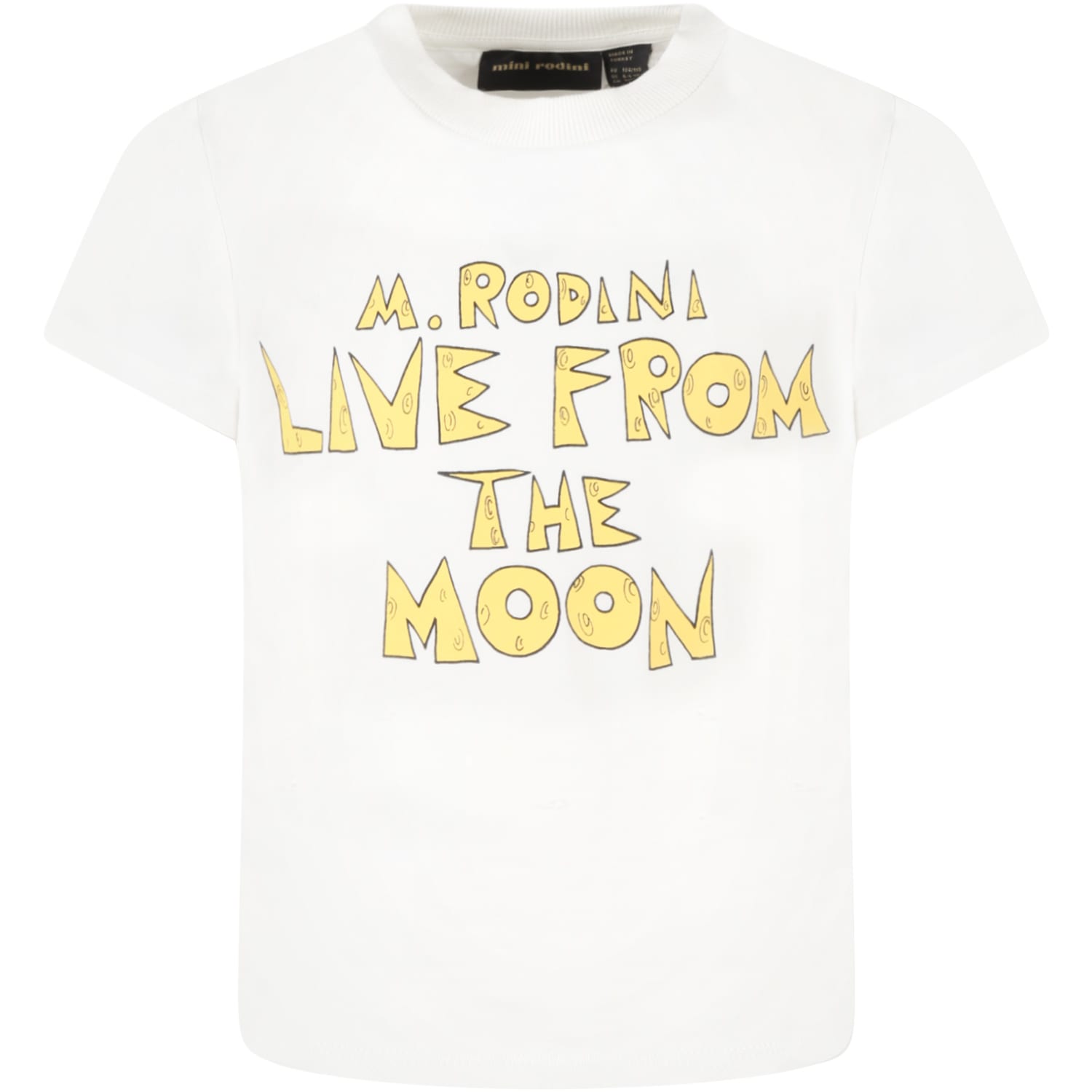 Mini Rodini Ivory T-shirt For Kids With Yellow Writing