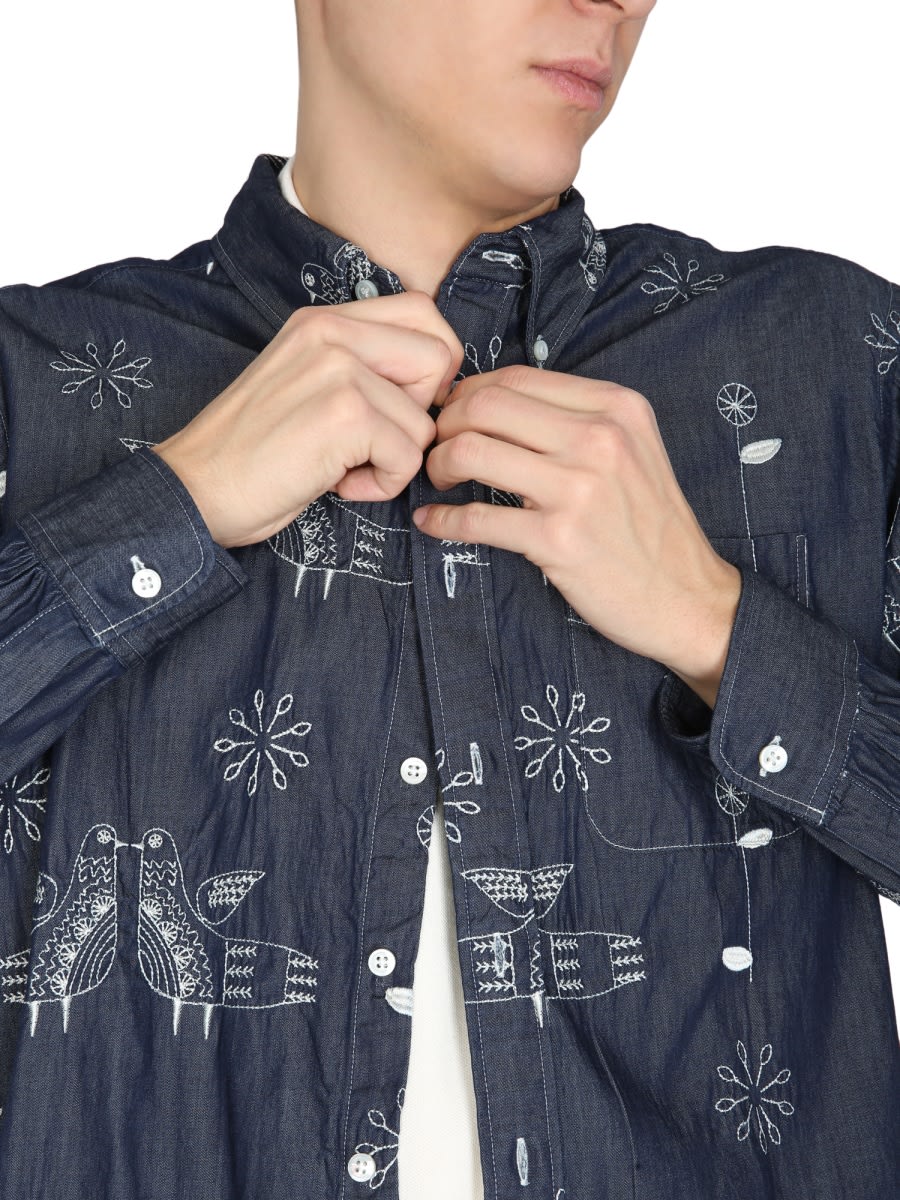 Shop Engineered Garments Bird Embroidery Shirt In Blue