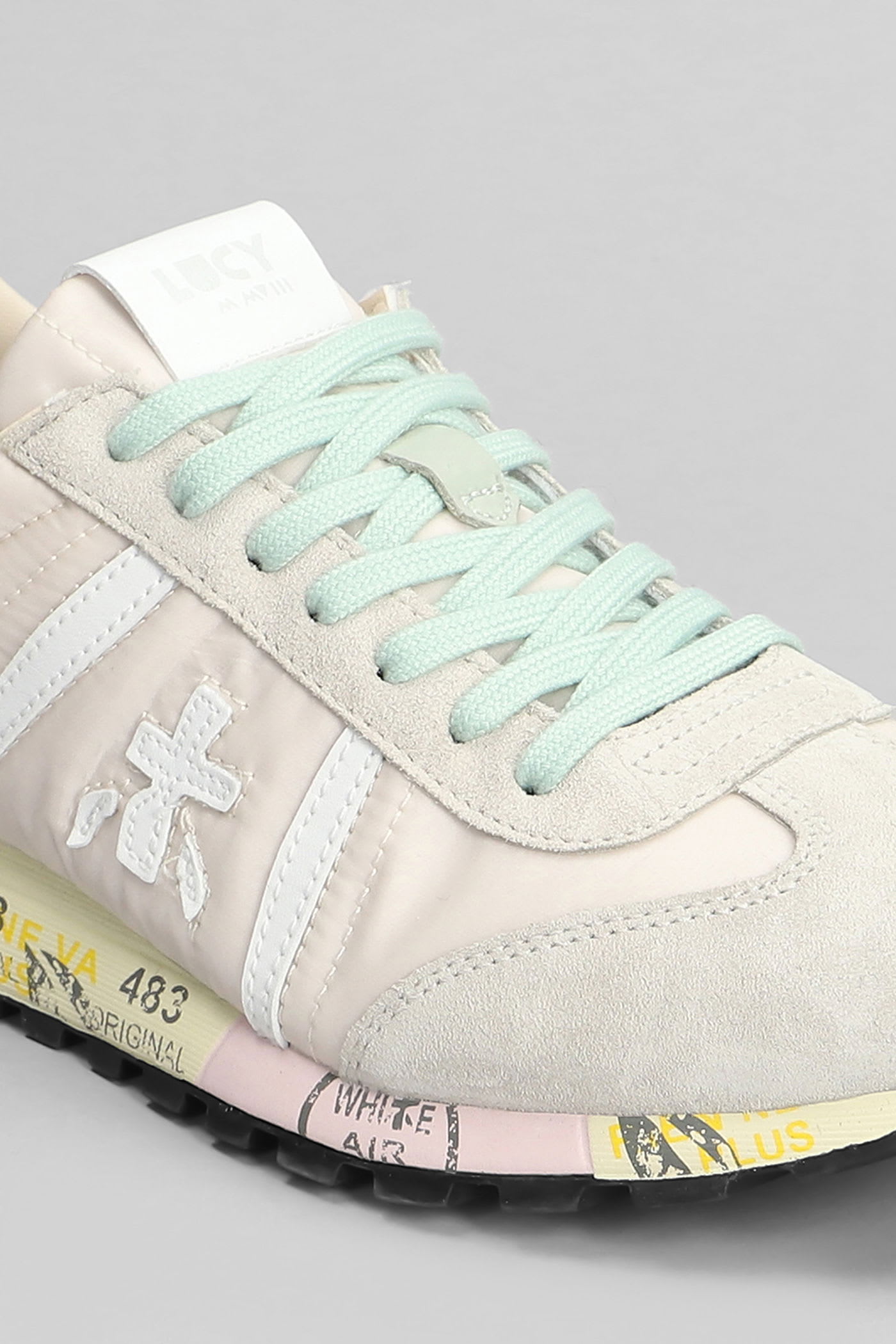 Premiata Lucy Sneakers In Powder Suede And Fabric In White