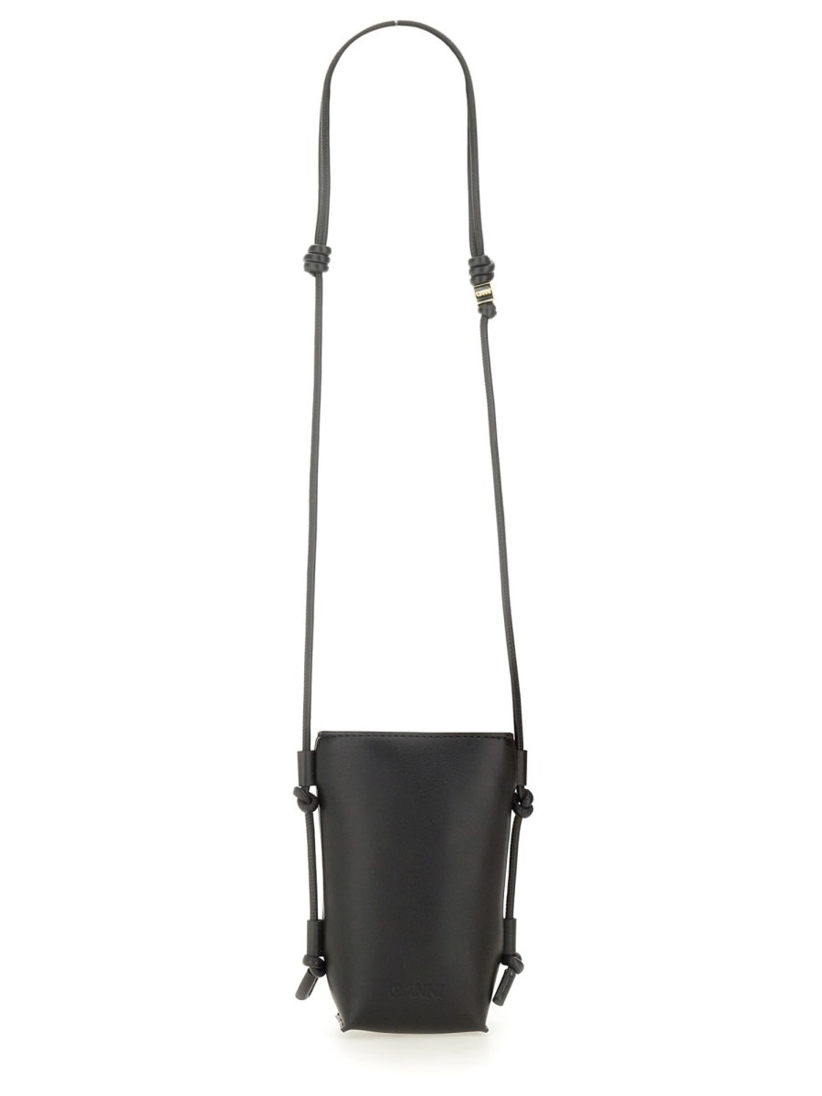 Shop Ganni Shoulder Bag With Logo In Black