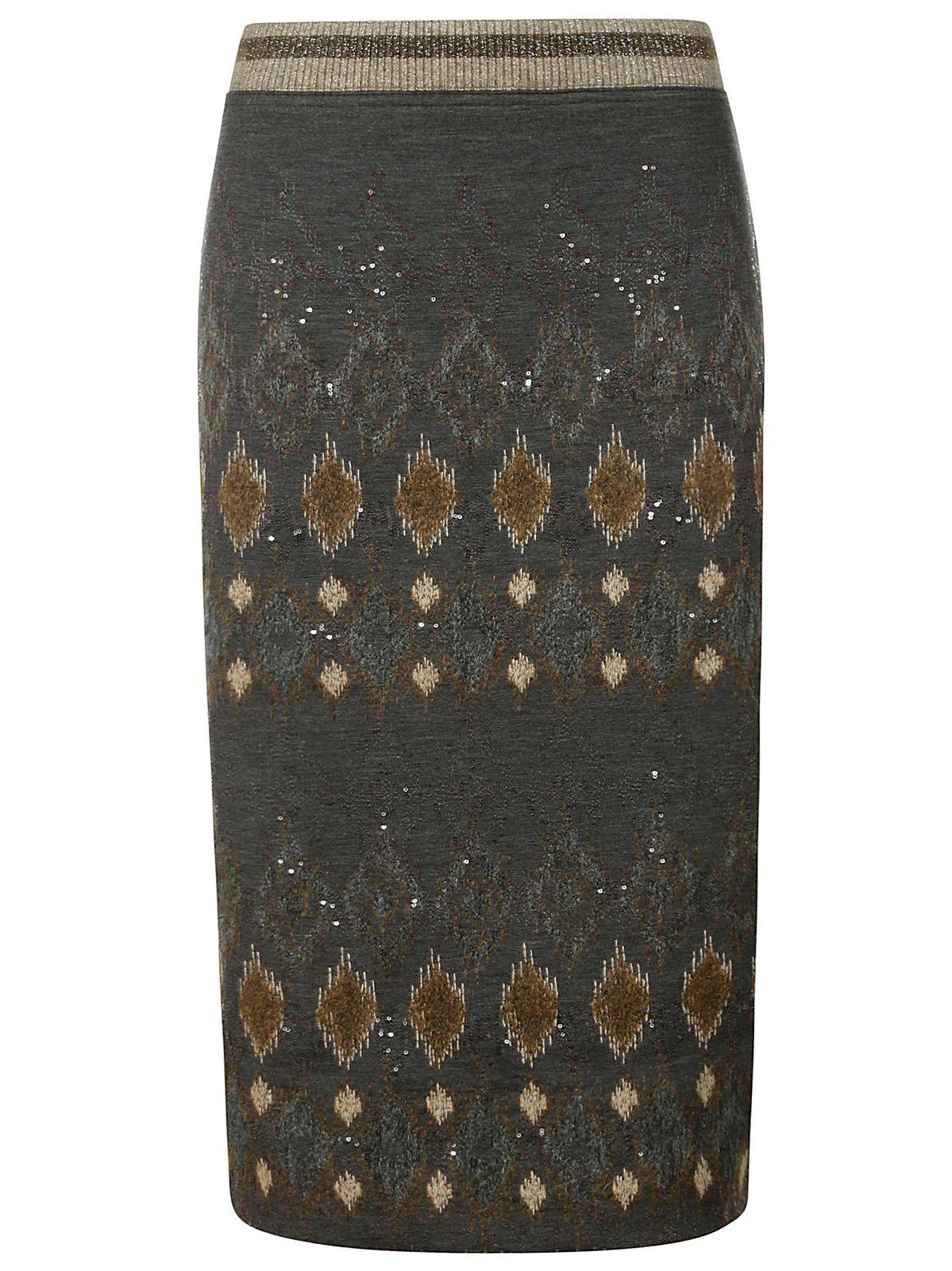 Brunello Cucinelli Geometric Printed Elasticated Waistband Knitted Skirt