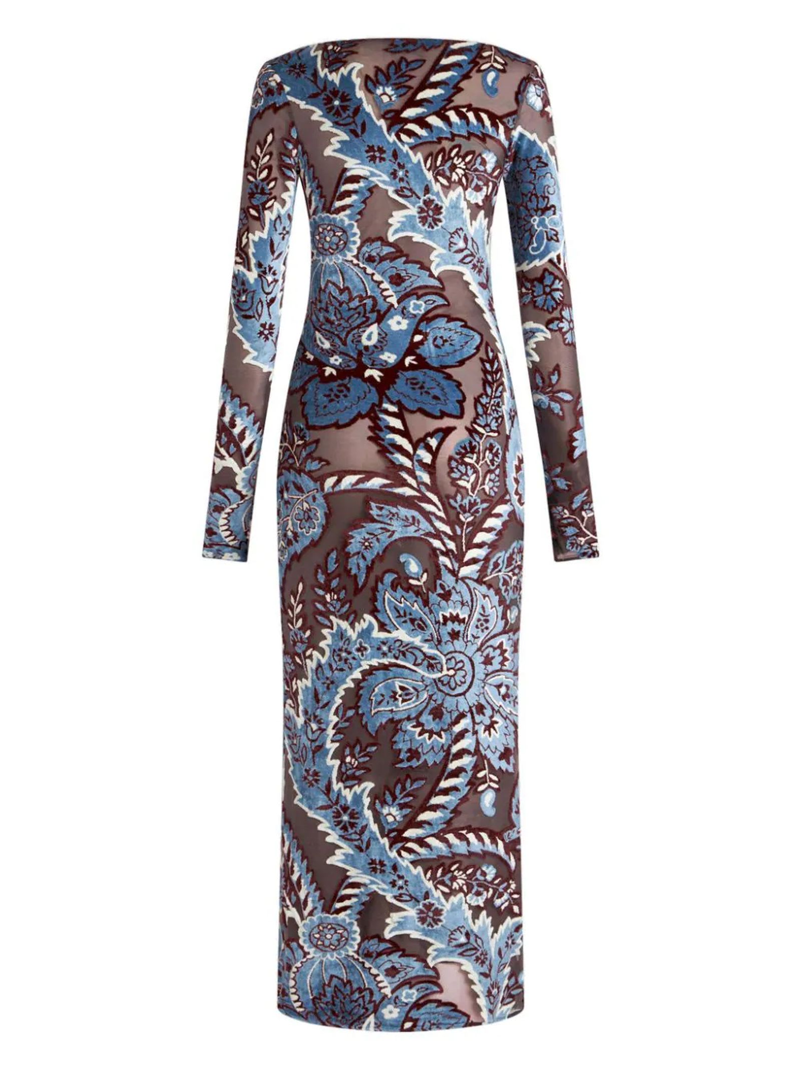 Shop Etro Tulle And Jacquard Velvet Dress In Multicolour