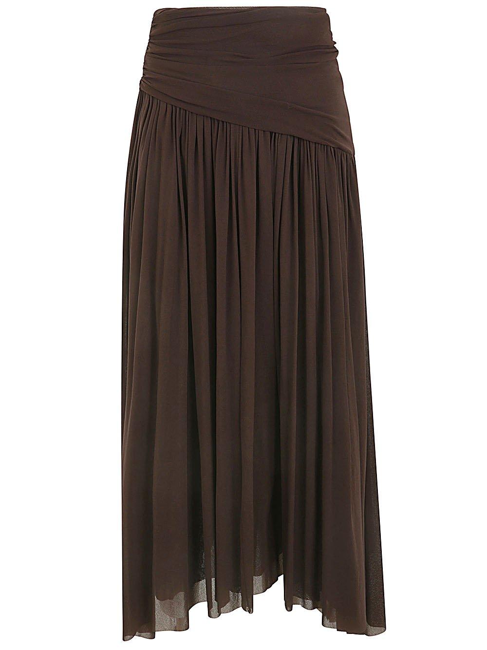 Shop Philosophy Di Lorenzo Serafini Draped-detail Pleated Asymmetric Skirt In Brown