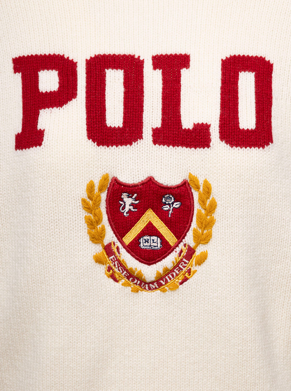 Shop Polo Ralph Lauren White Crewneck Sweater With Jacquard Logo In Wool Woman