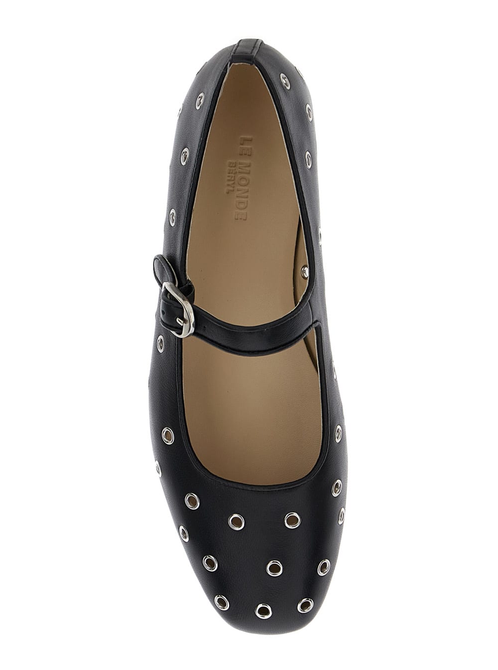 Shop Le Monde Beryl Mary Jane Black Ballerinas With Eyelets In Leather Woman