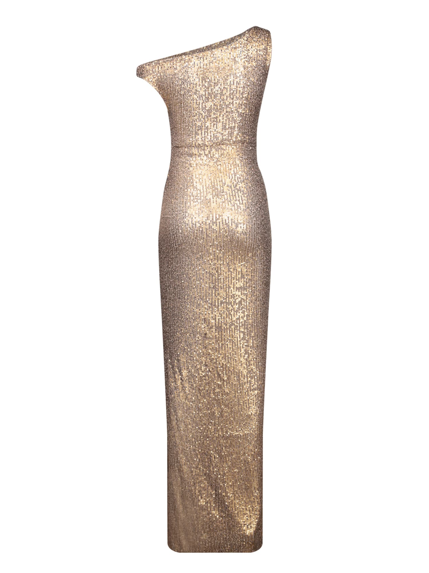 Shop Norma Kamali Long Drop Sequin Gold Dress In Metallic
