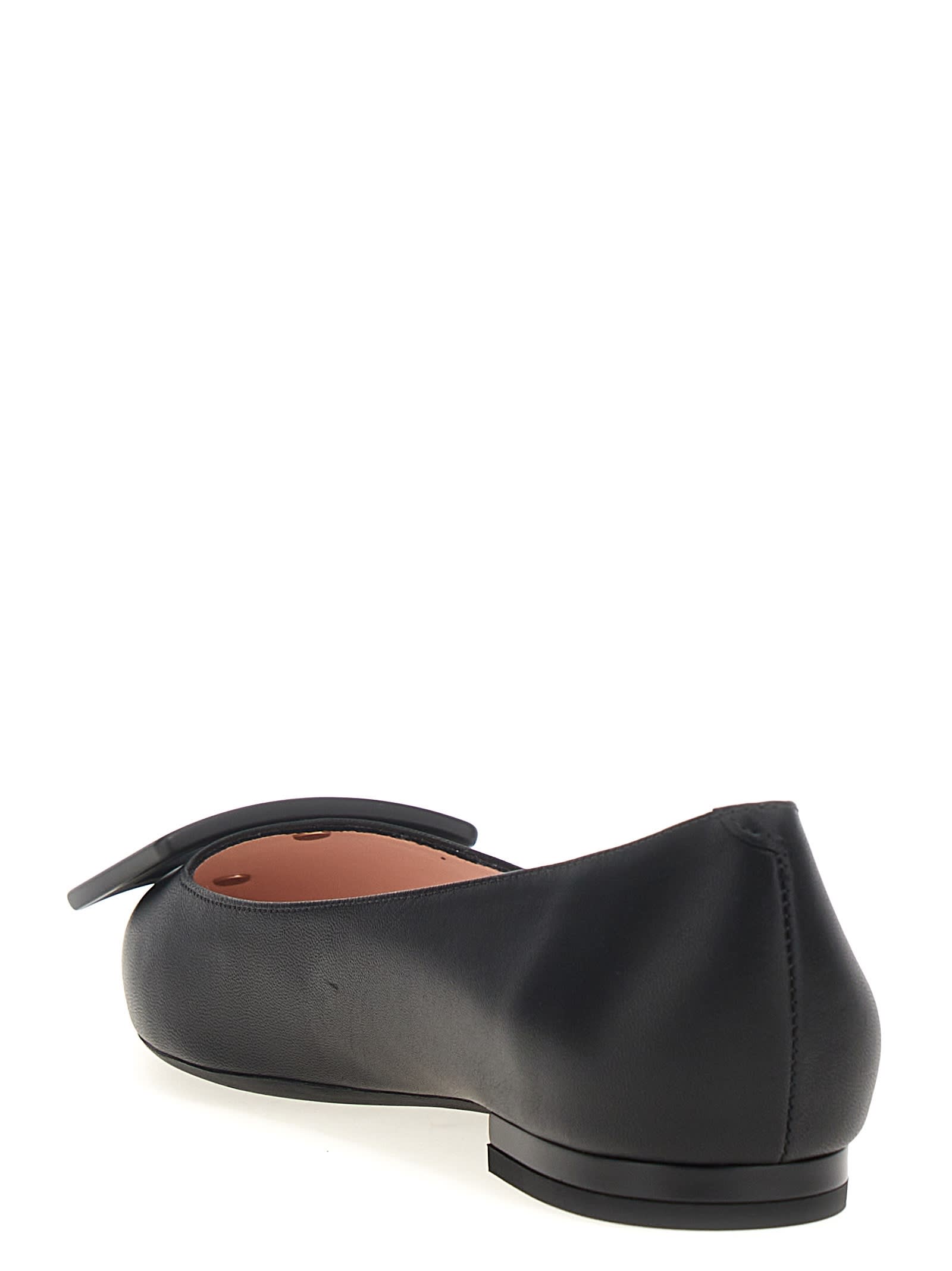Roger Vivier Gommettine Leather Ballet Flats With Tonal Buckle In Black