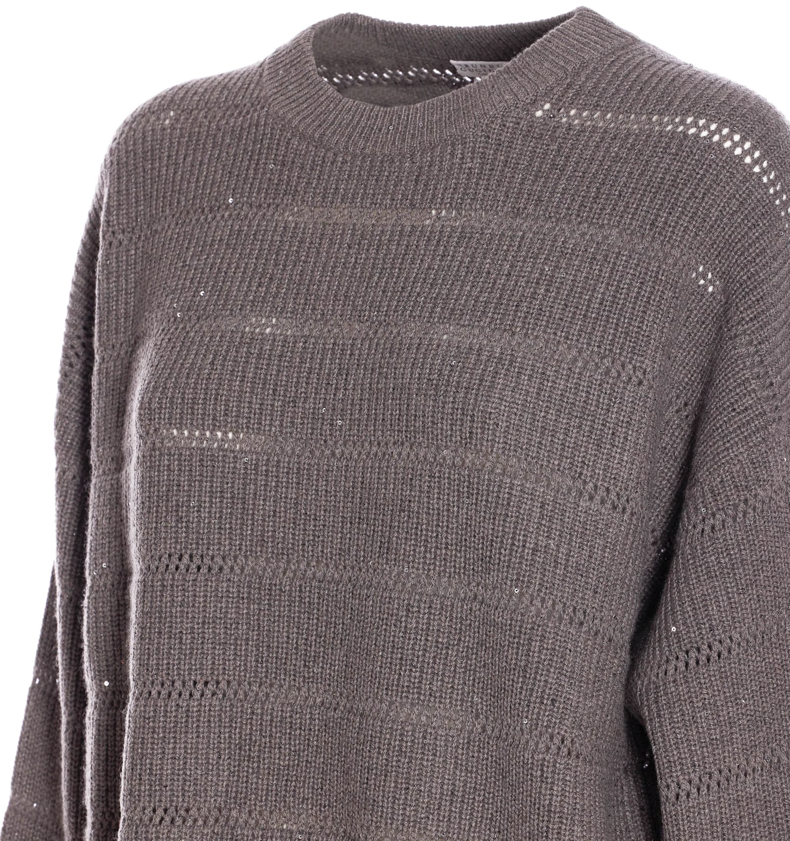 Brunello Cucinelli Sequins Ribbed Knitwear Open Knit Design In Gray