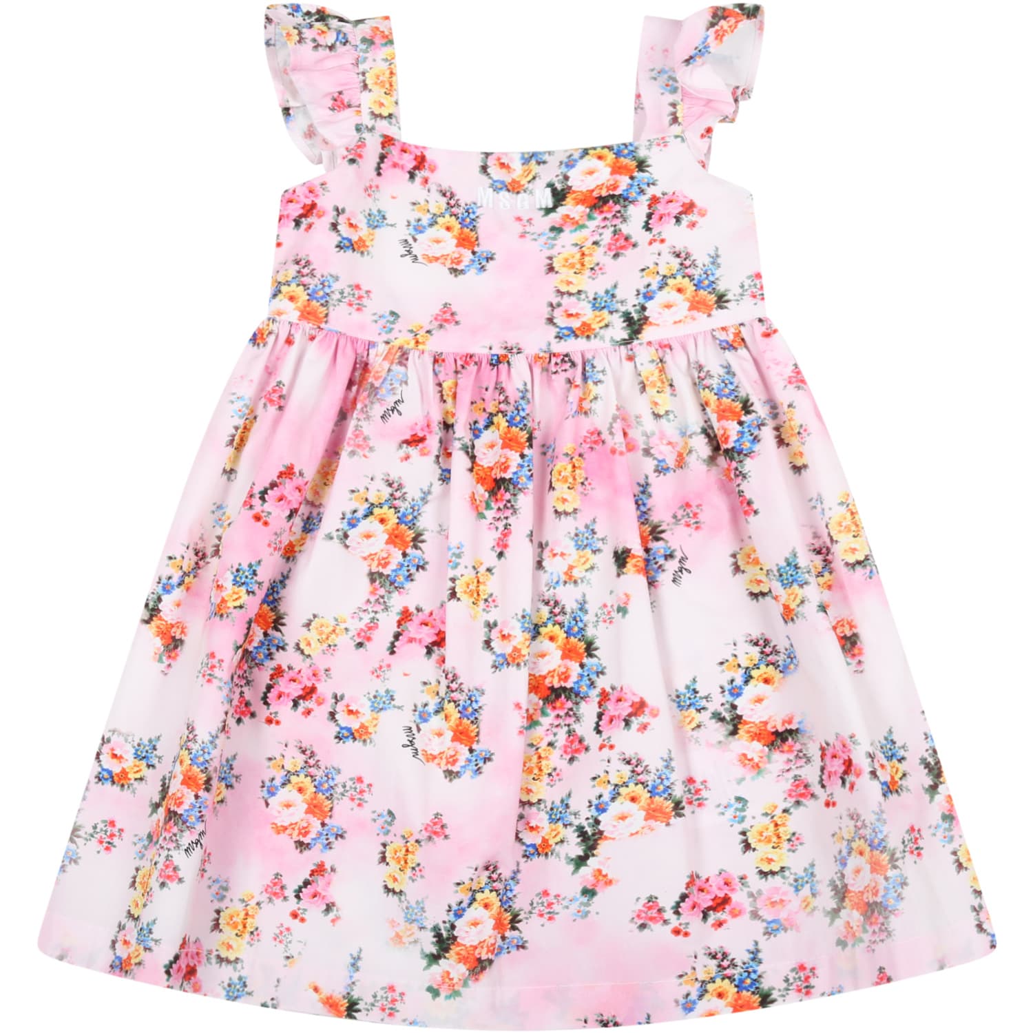 MSGM Pink Dress For Baby Girl With Flowers