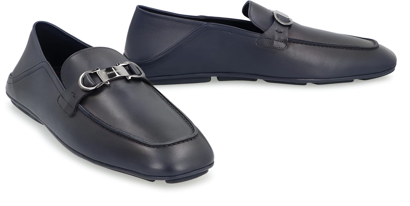 Ferragamo Gancini Leather Loafers In Blue