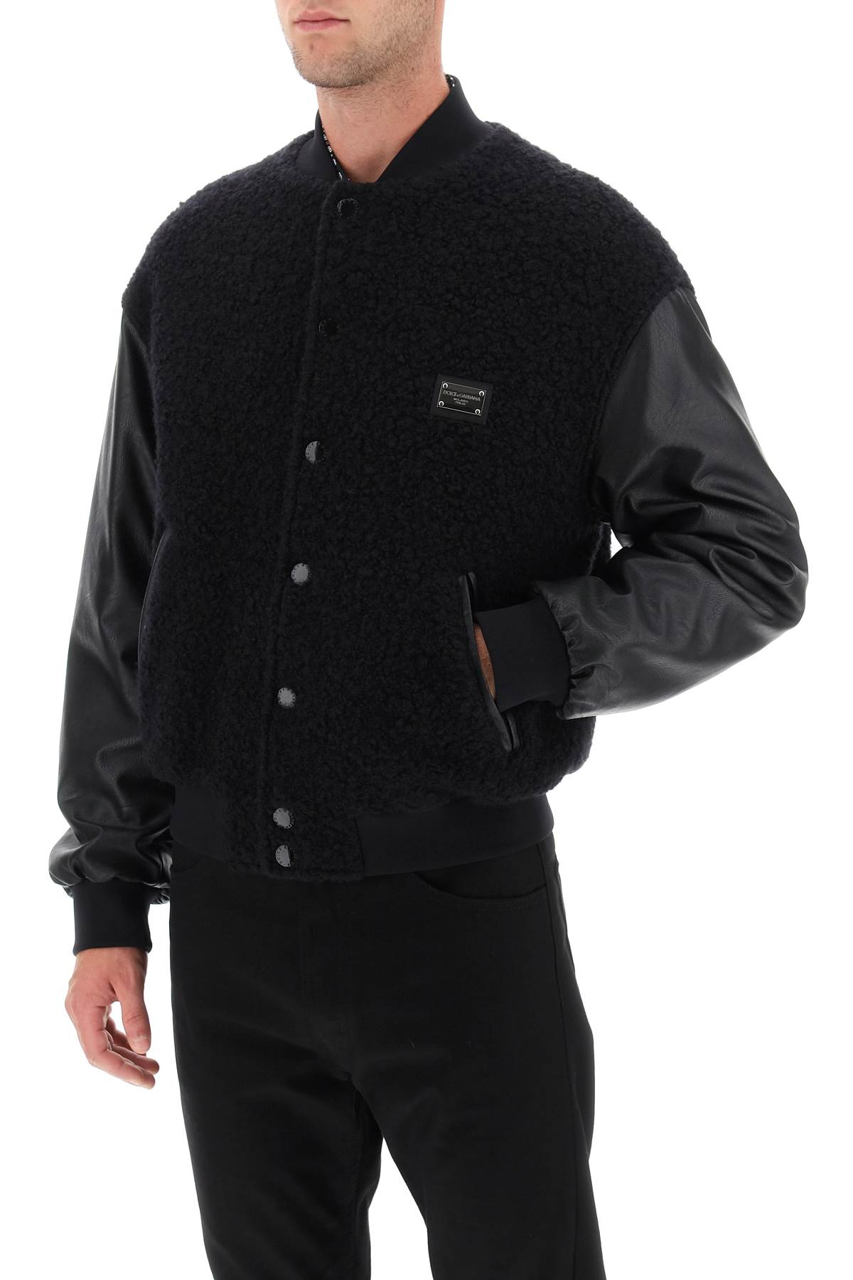 Shop Dolce & Gabbana Wool Teddy Bomber Jacket In Nero (black)