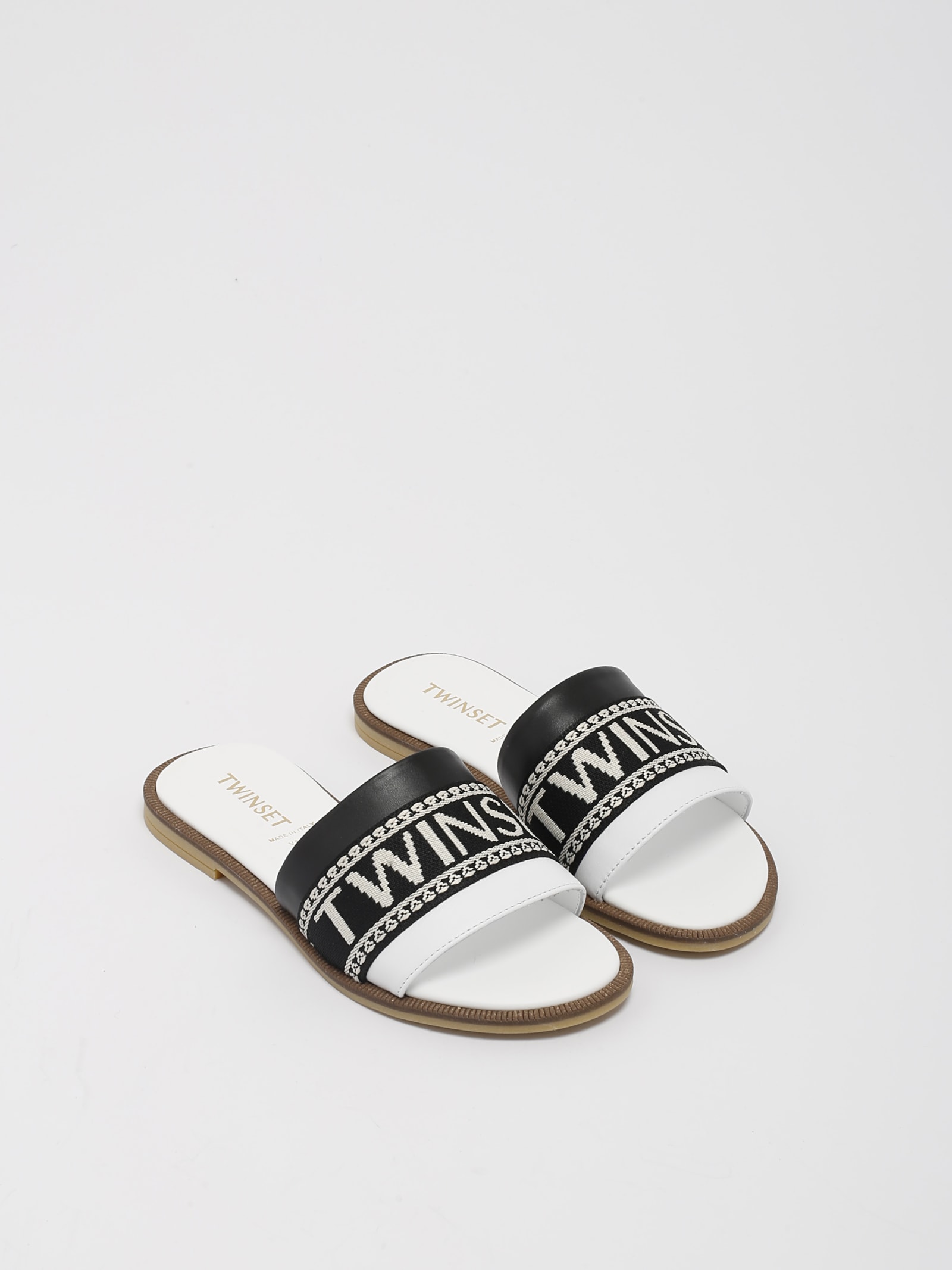 Shop Twinset Sliders Sliders In Bianco-nero