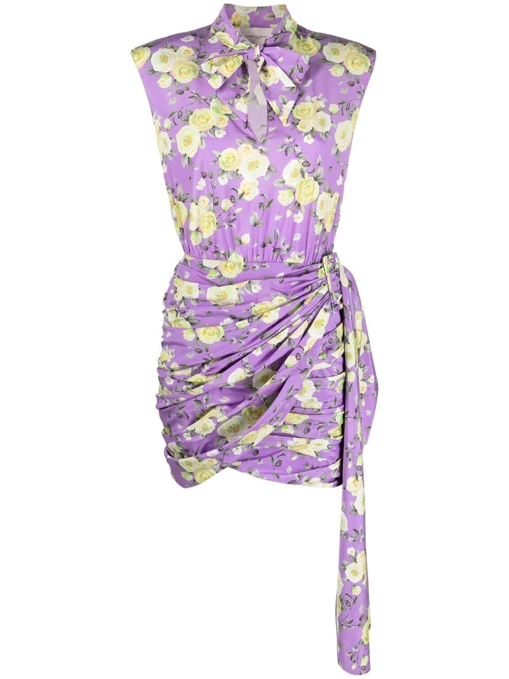 Giuseppe di Morabito Short Fitted Floral Lilac Dress With Draping