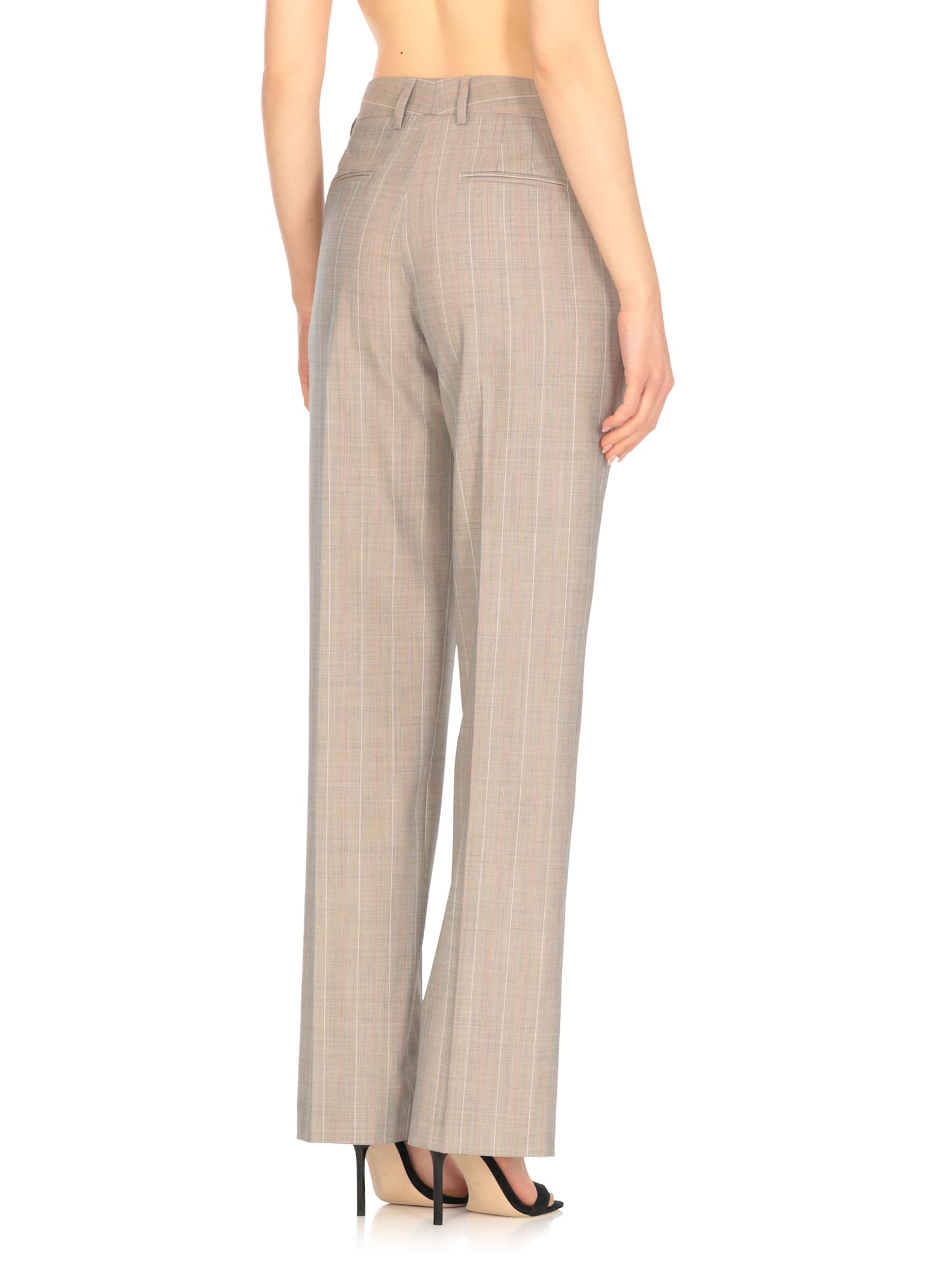 Pt Torino Beige Wool Palazzo Pants With Contrasting Striped Pattern