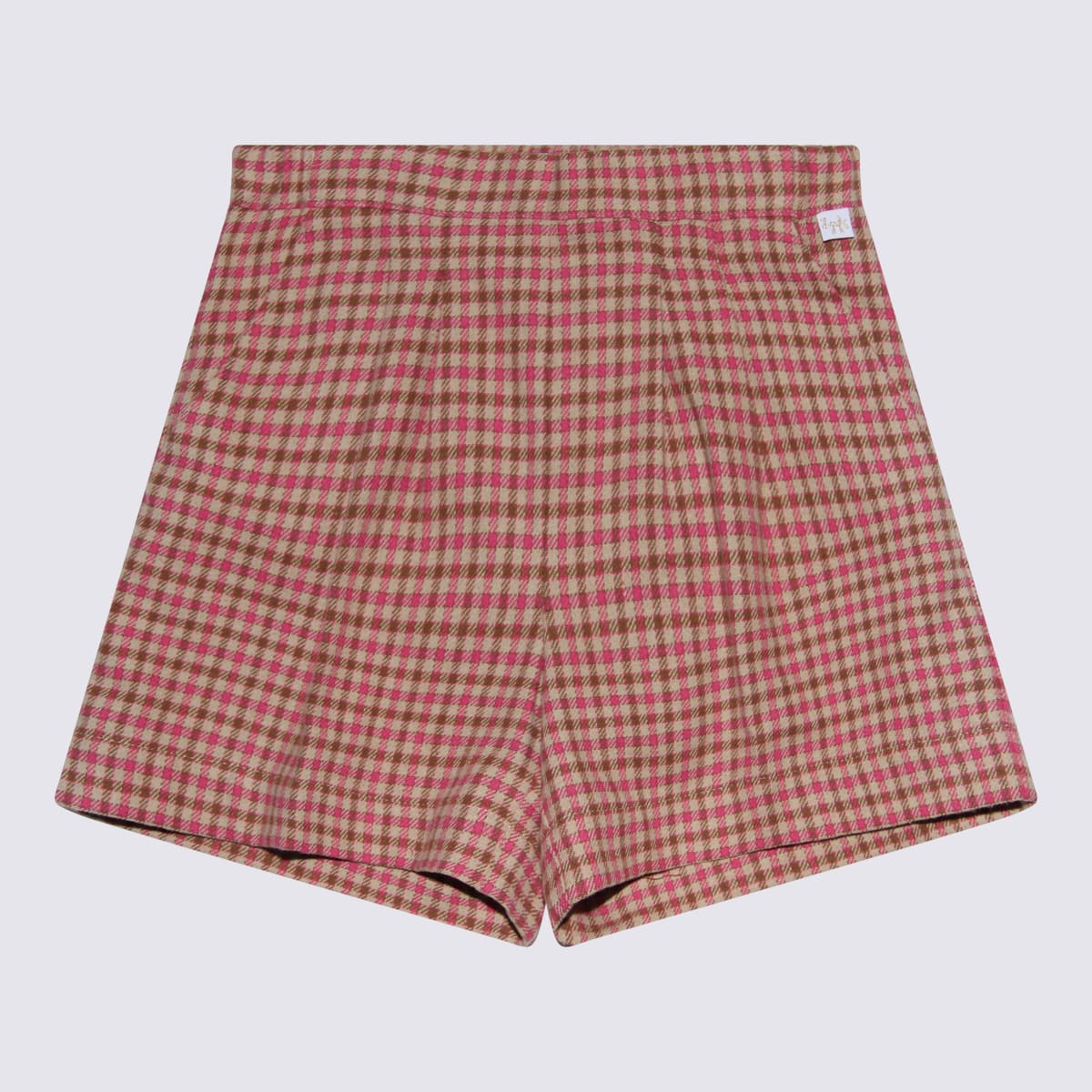 Il Gufo Kids' Fuchsia And Beige Cotton Check Shorts