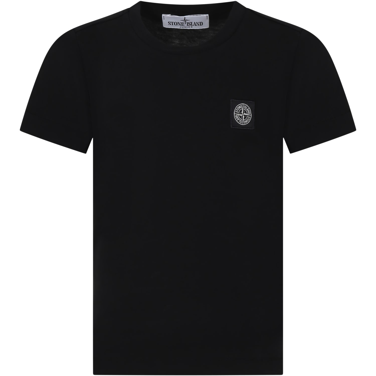 Stone Island Junior Kids' Black T-shirt For Boy With Logo