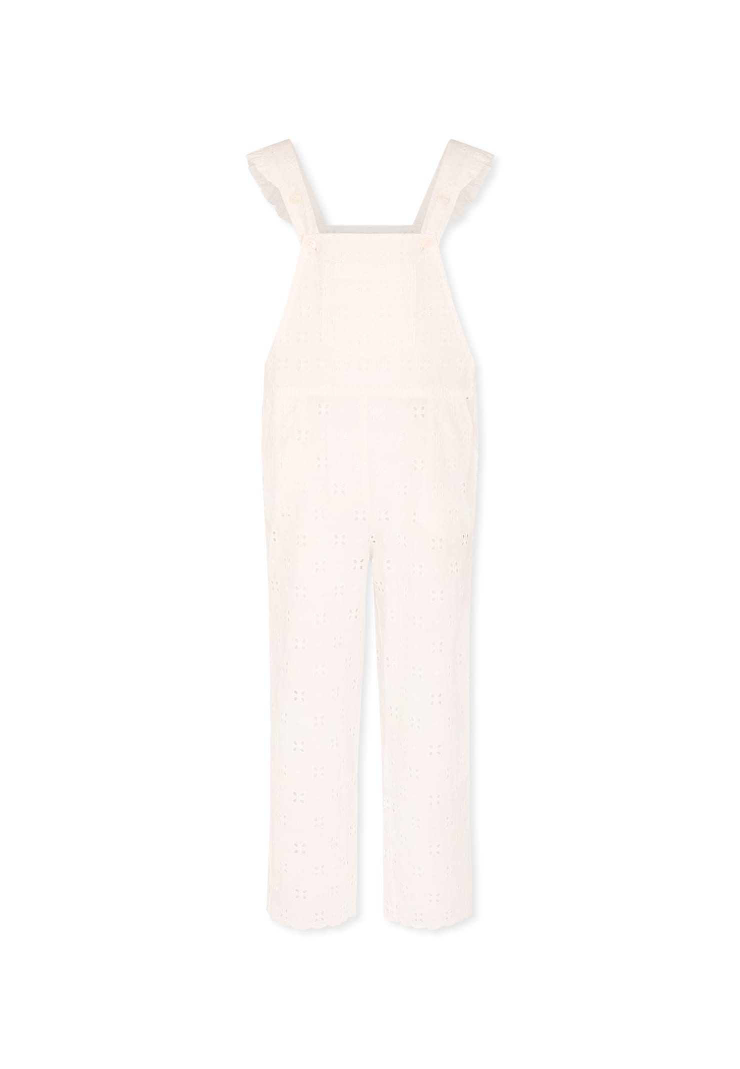 Mc2 Saint Barth White Dungarees For Girl With Flowers In White