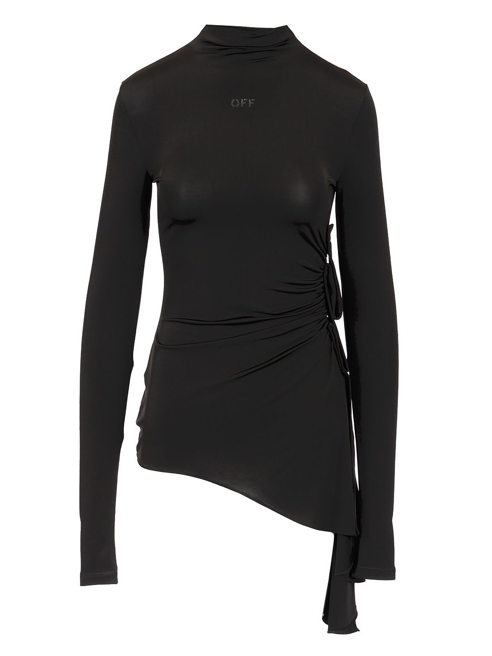 Off-white Long Sleeve Draped Top Tops Black In Black