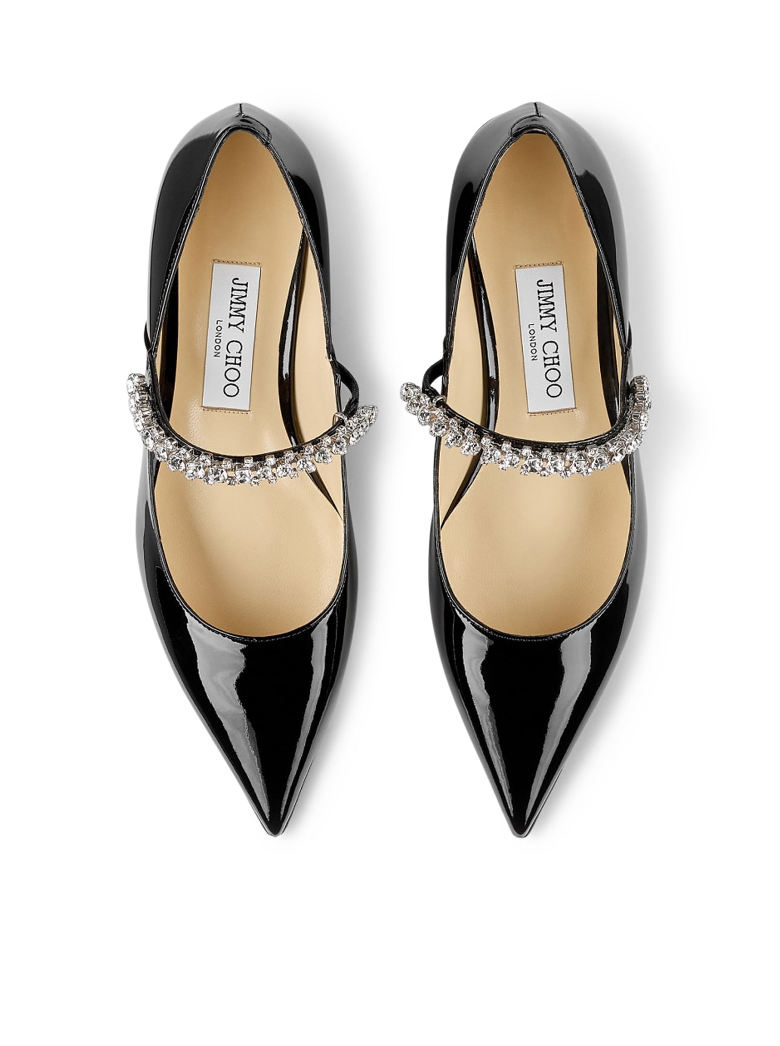 Shop Jimmy Choo Black Ballet Flats With Crystals On Strap In Patent Leather Woman