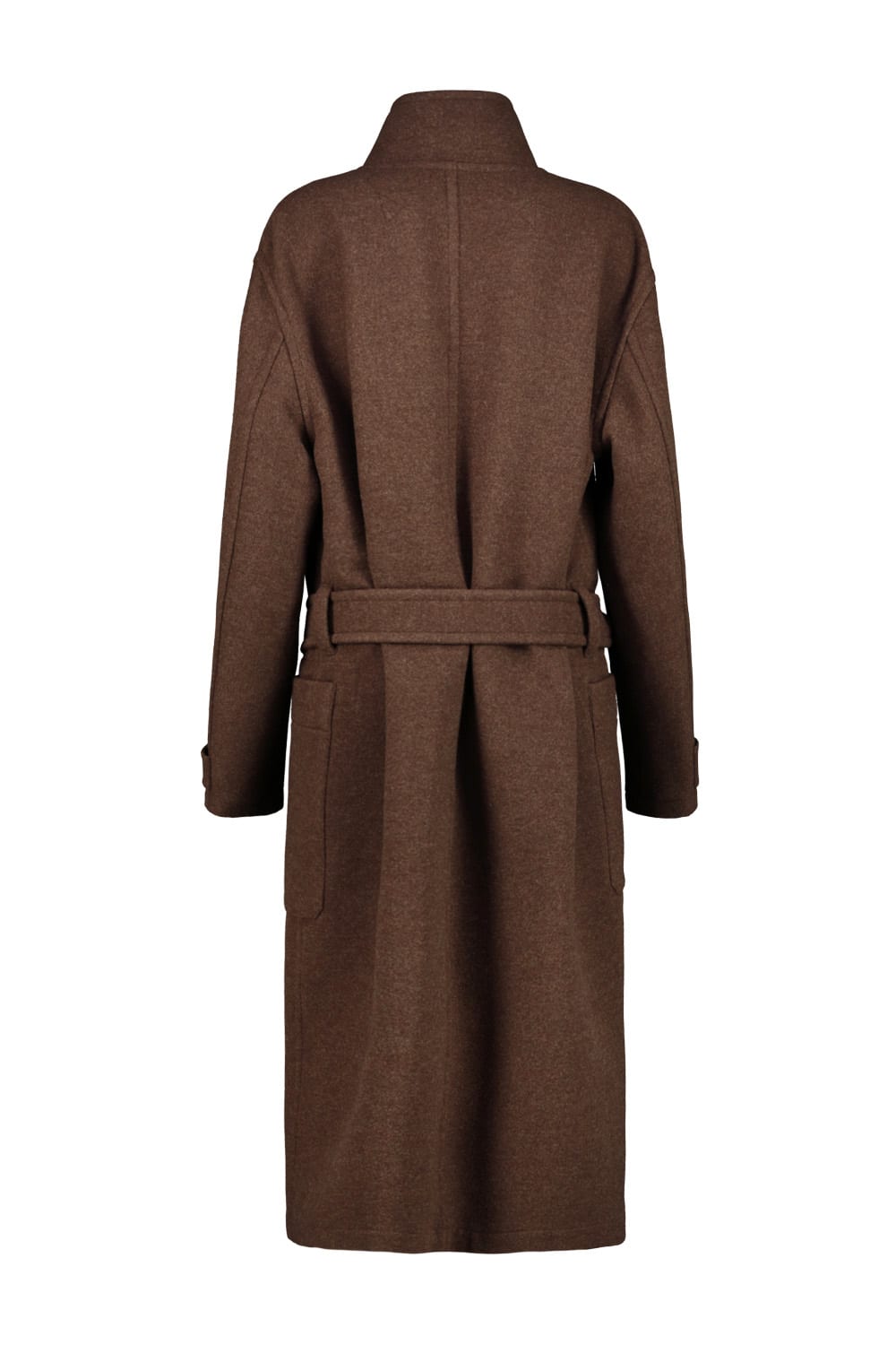 Shop Lemaire Wrap Coat With Contrast Stitch In Brown Chine