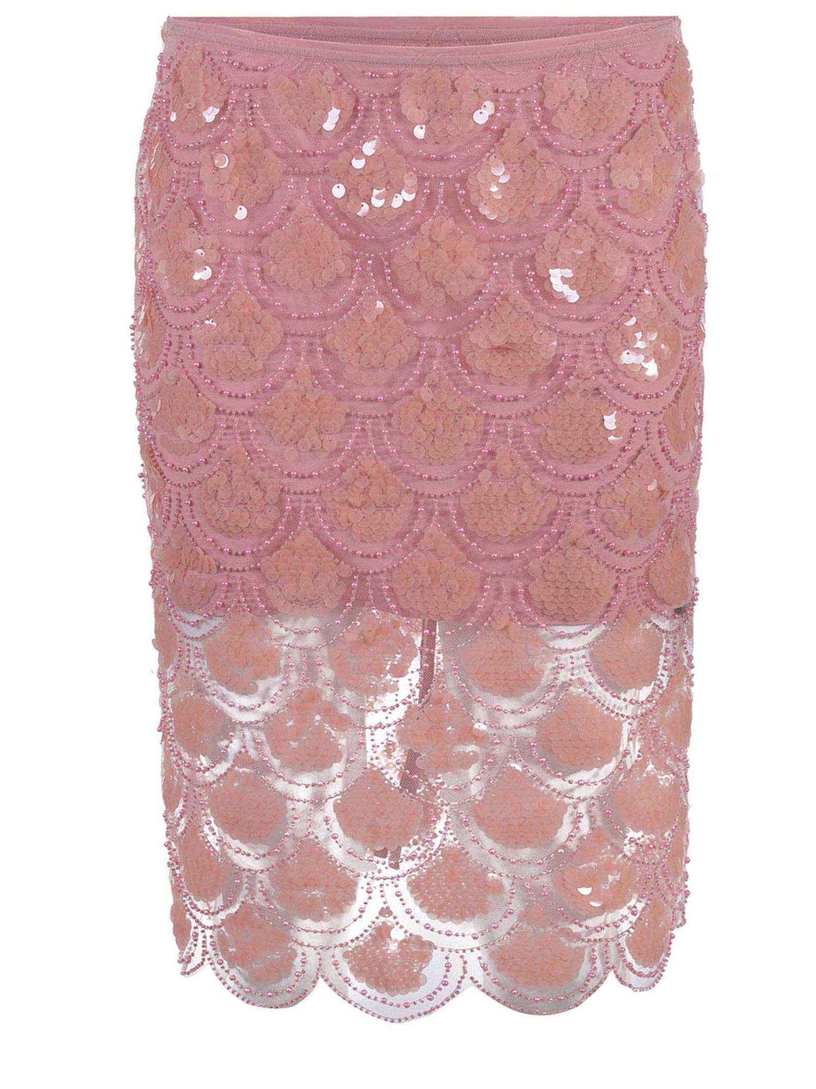 ROTATE BIRGER CHRISTENSEN SKIRT ROTATE MADE OF FABRIC WITH PEARL MESH AND SEQUINS 