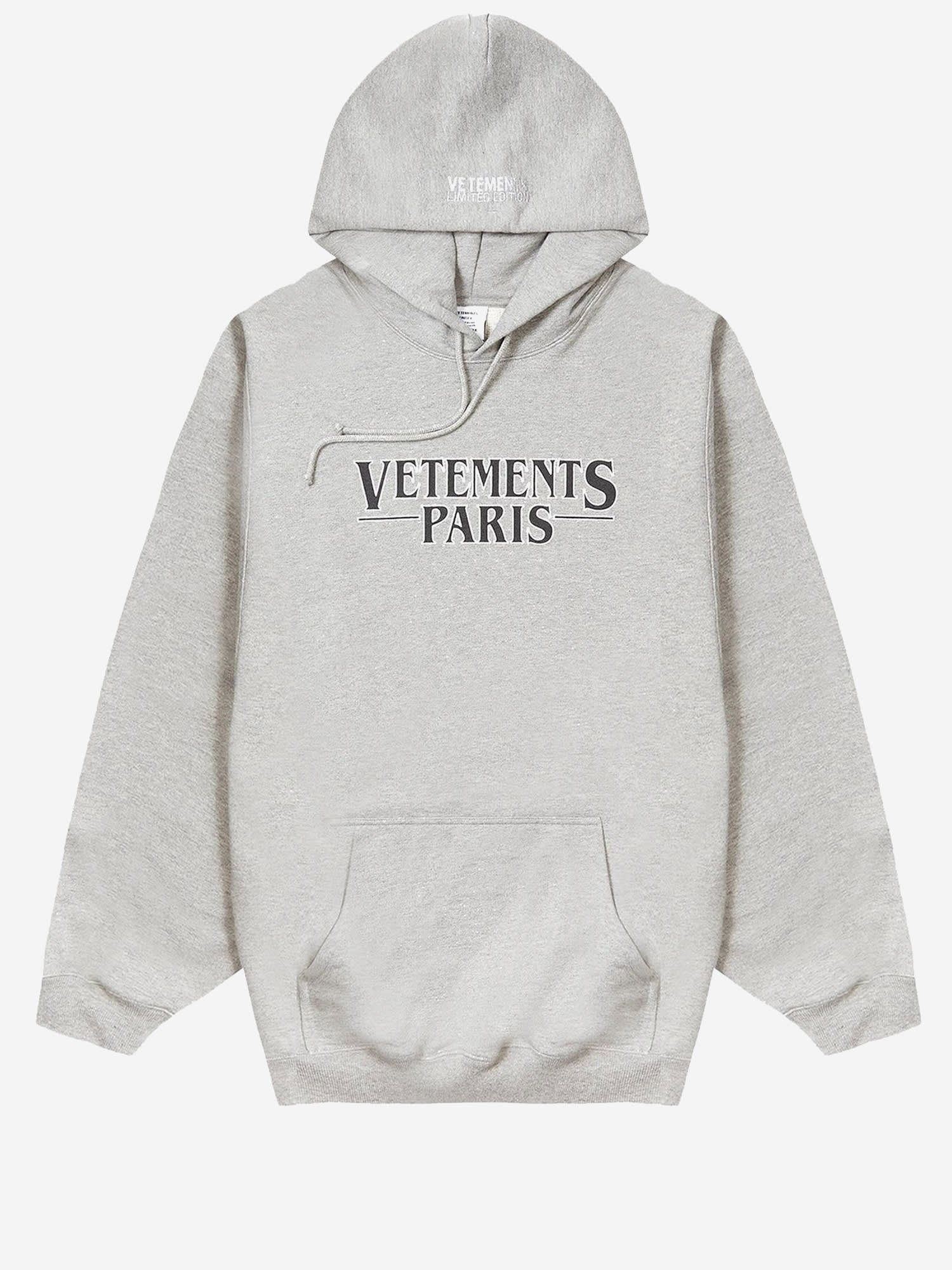 Vetements Cotton Blend Sweatshirt With Paris Print In Gray