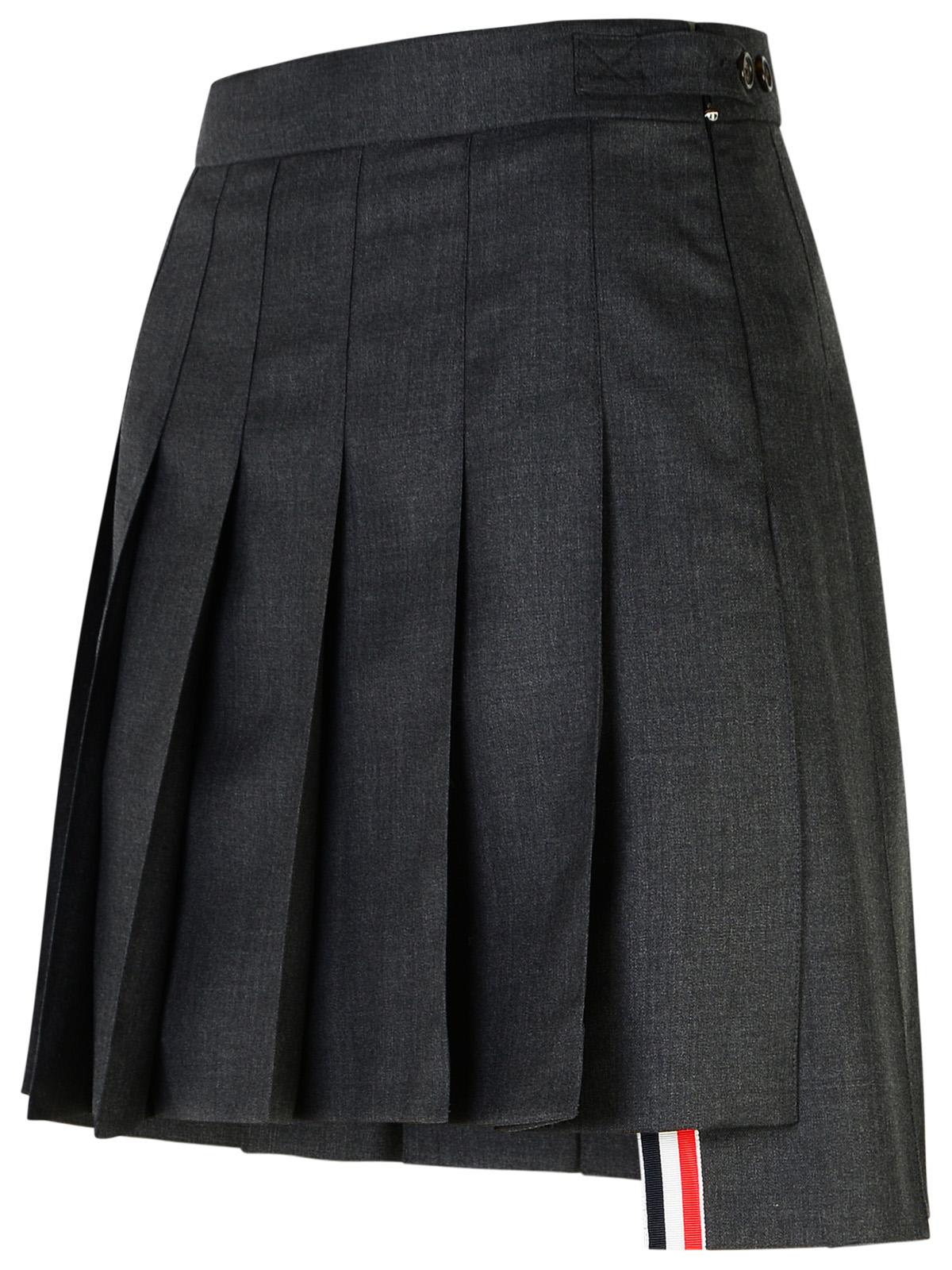 Shop Thom Browne 120s Dark Grey Wool Miniskirt