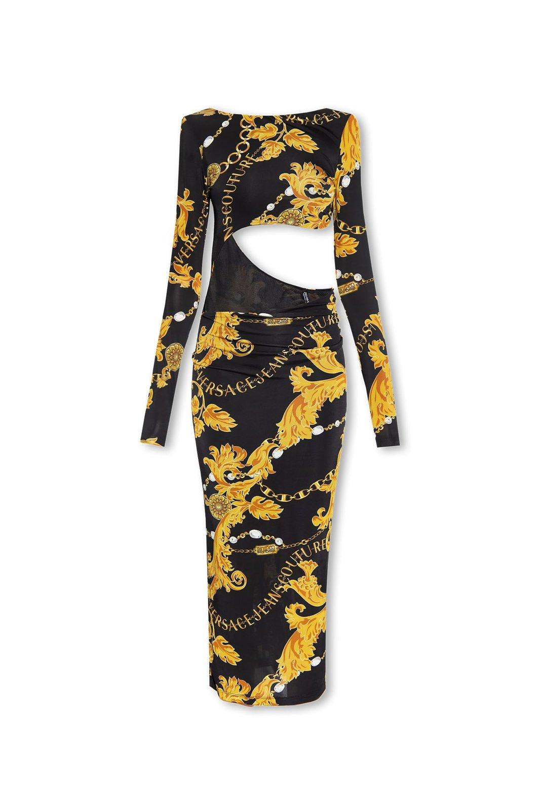 VERSACE JEANS COUTURE CHAIN COUTURE PRINTED MIDI DRESS