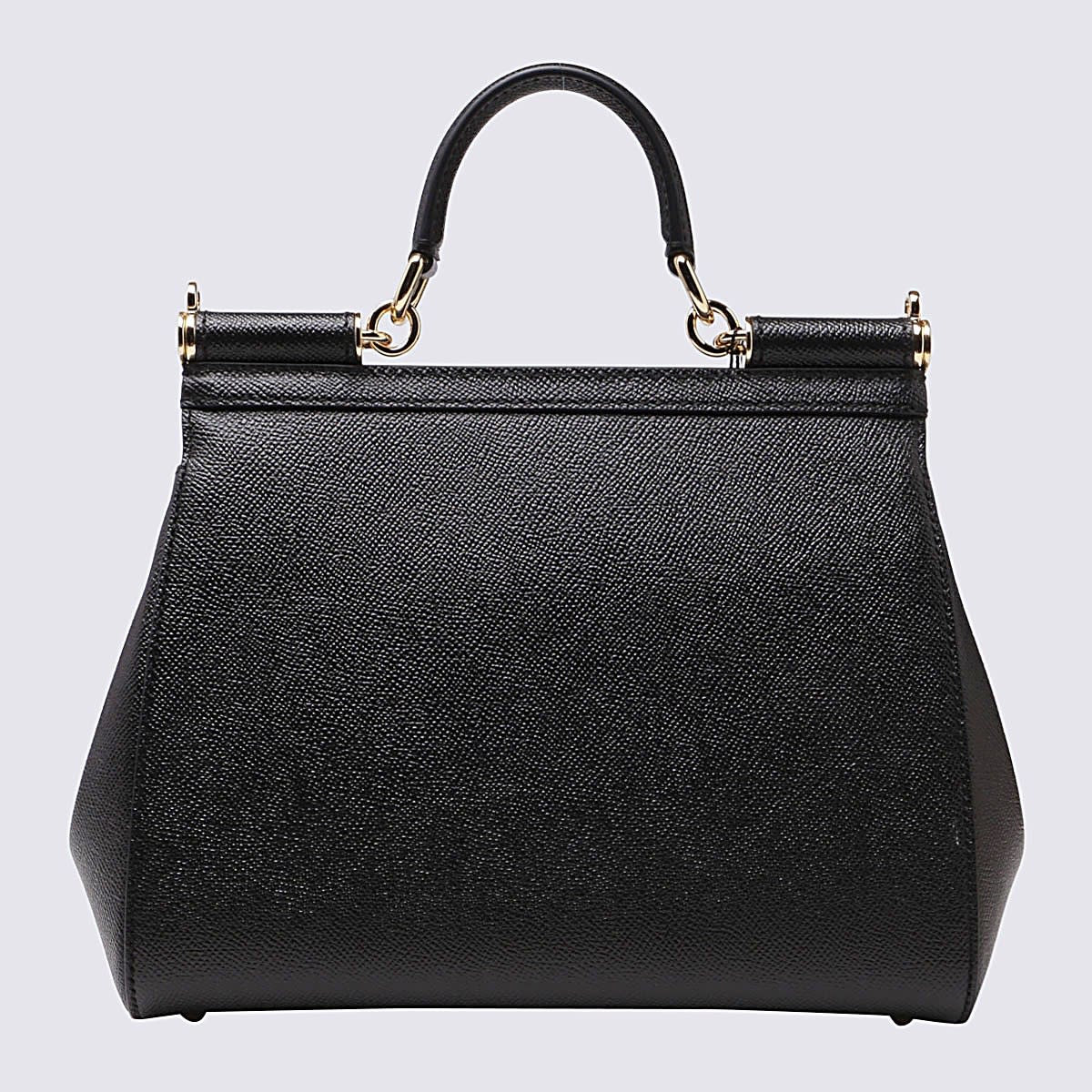 DOLCE & GABBANA BLACK LEATHER SICILY HANDLE BAG 