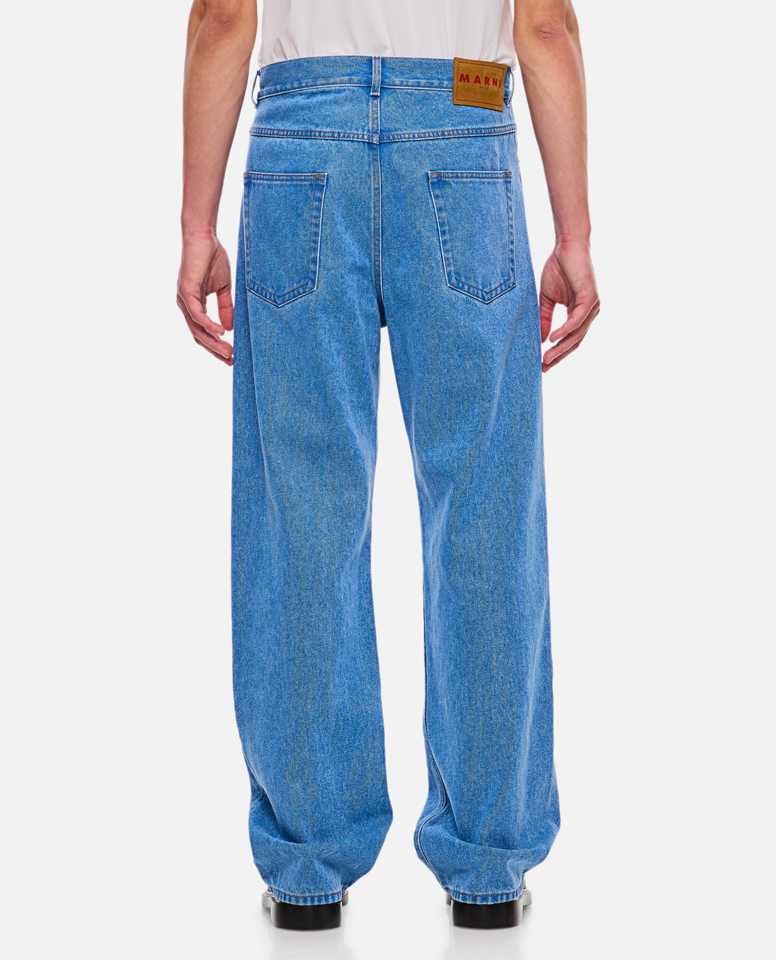 Shop Marni Cotton Denim Trousers In Blue