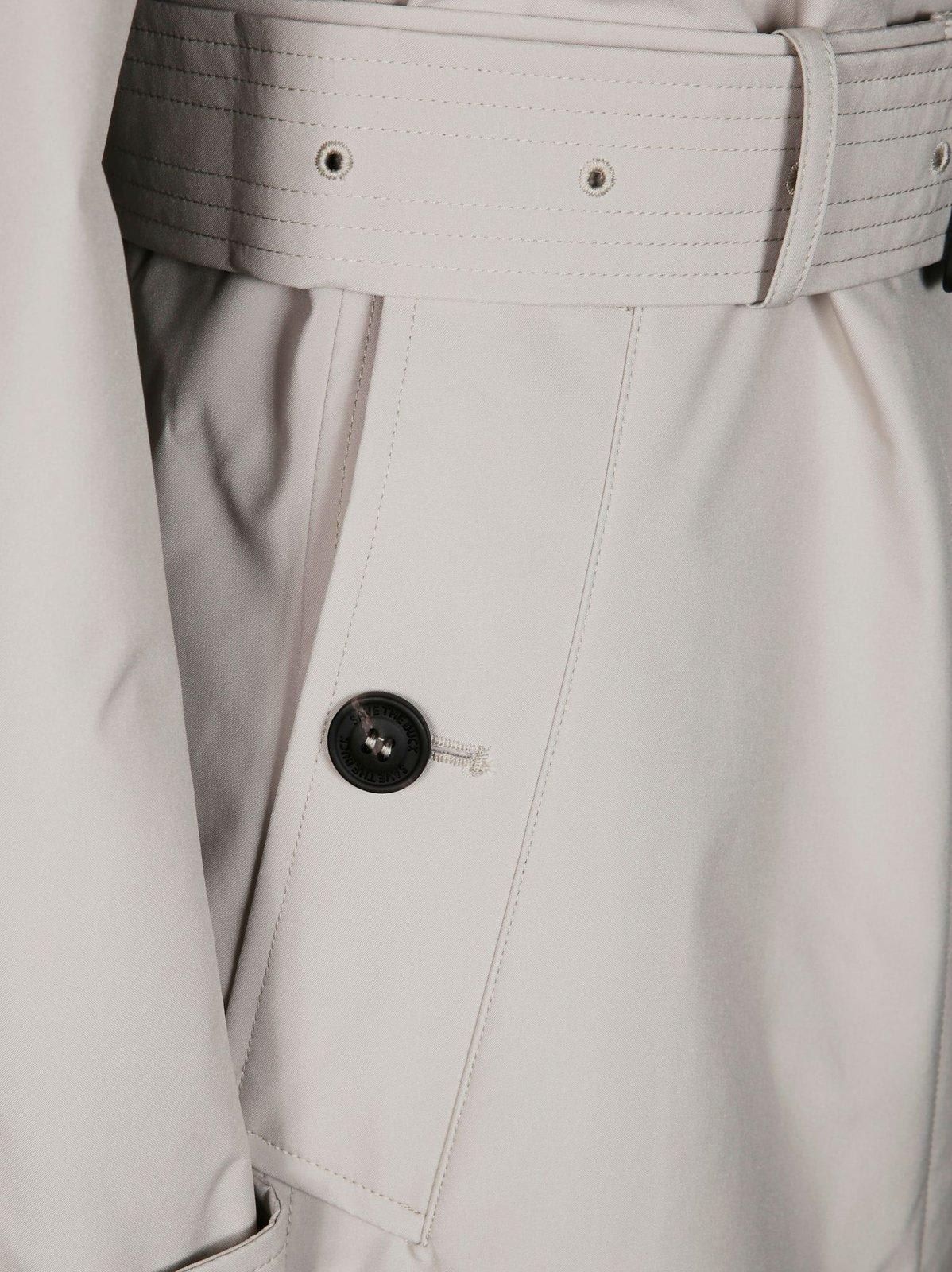 Save The Duck Tailored Trench Coat With Belted Waist In Gray