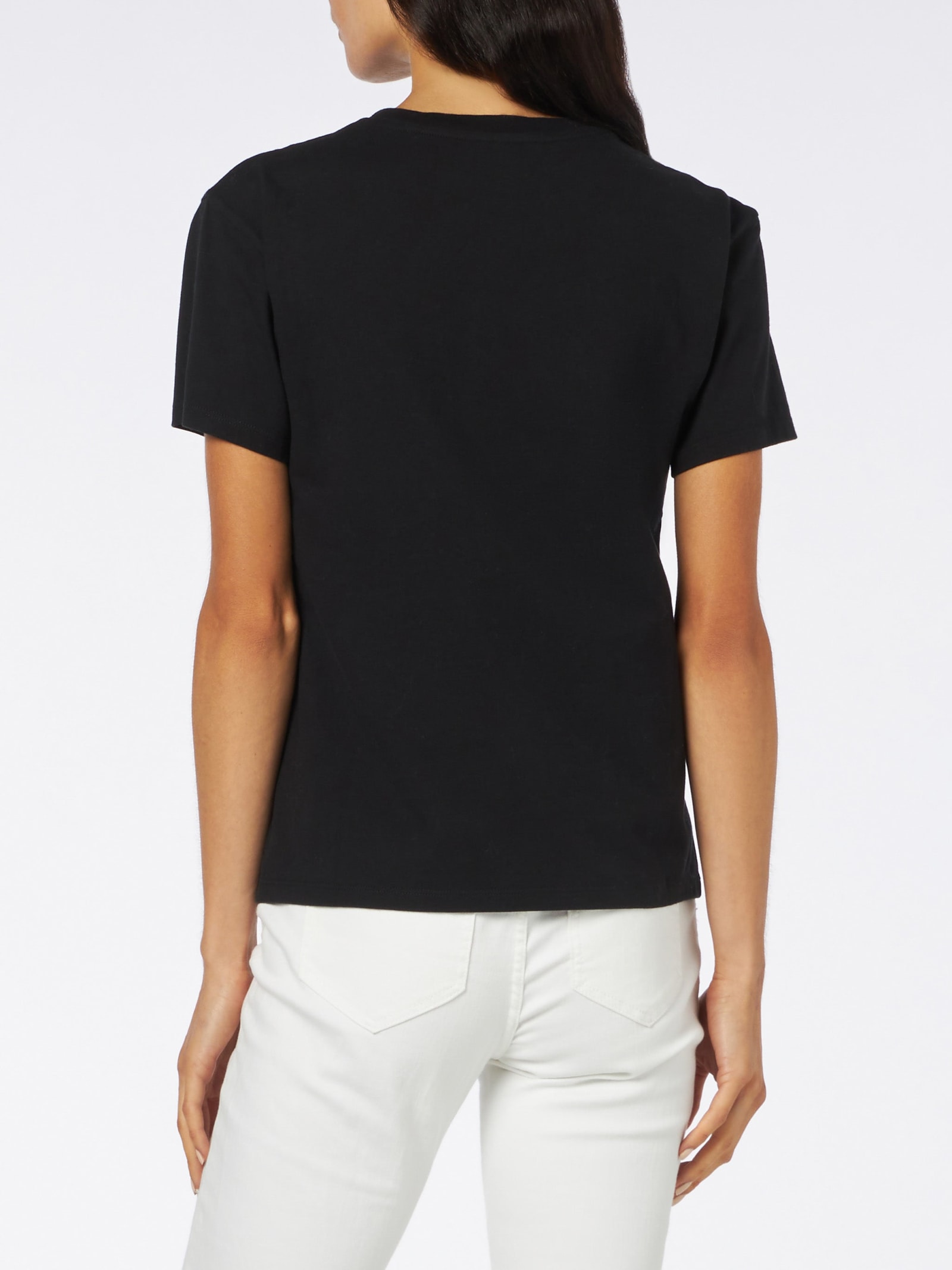 Mc2 Saint Barth Woman Heavy Cotton T-shirt With Sono Strassata Rhinestones Print In Black