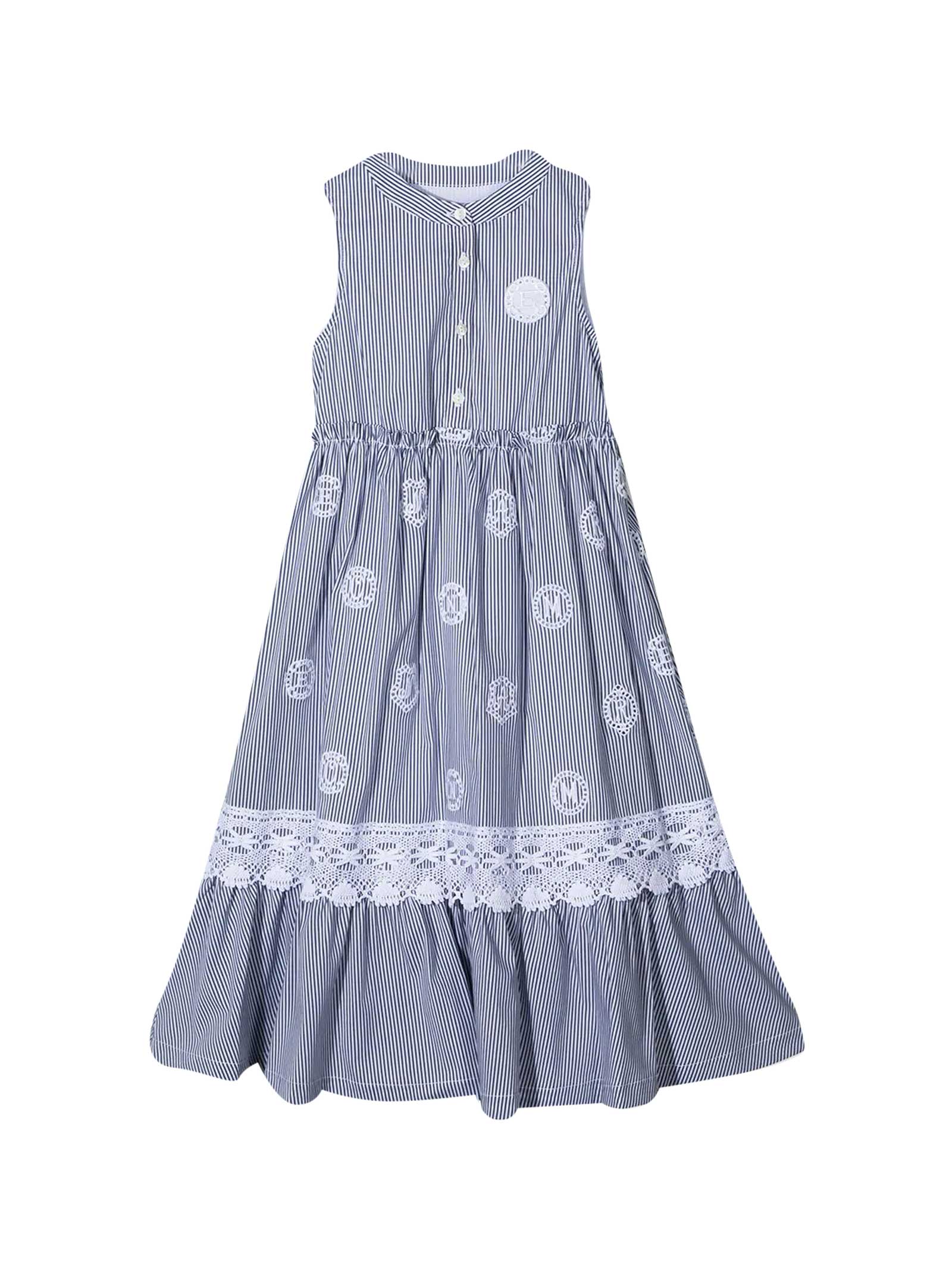 Ermanno Scervino Junior Blue Dress With White Stripes