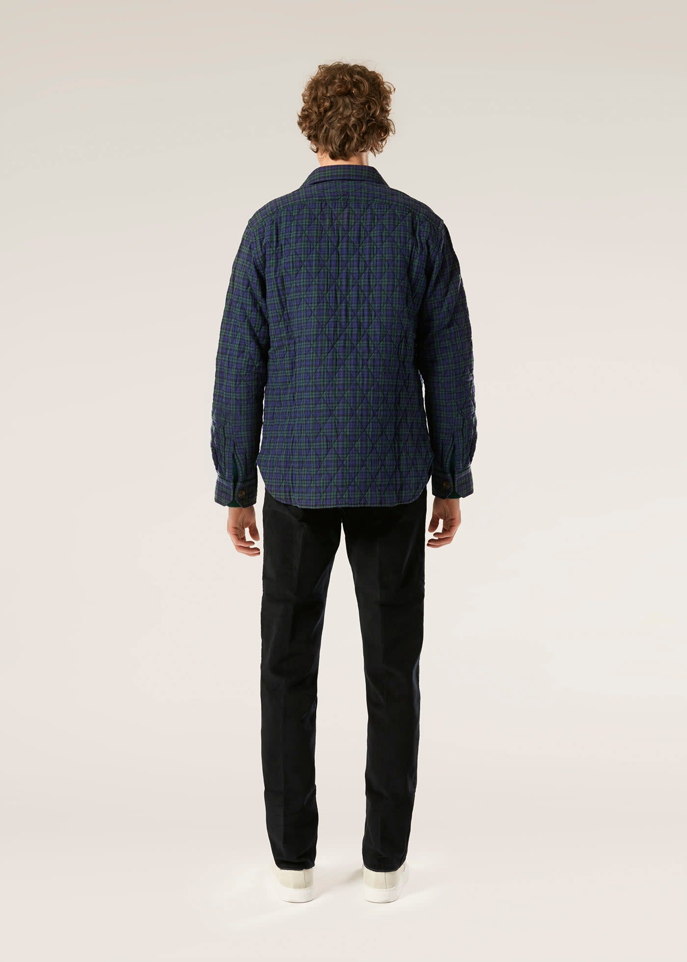 Doppiaa Aantero Green Checked Overshirt In Blue