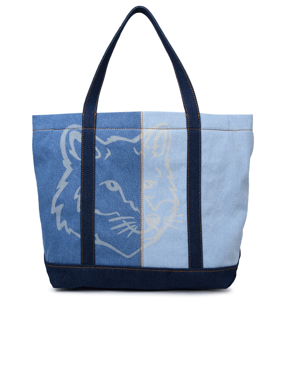 Shop Maison Kitsuné Tote Medium Bag In Light Blue Cotton