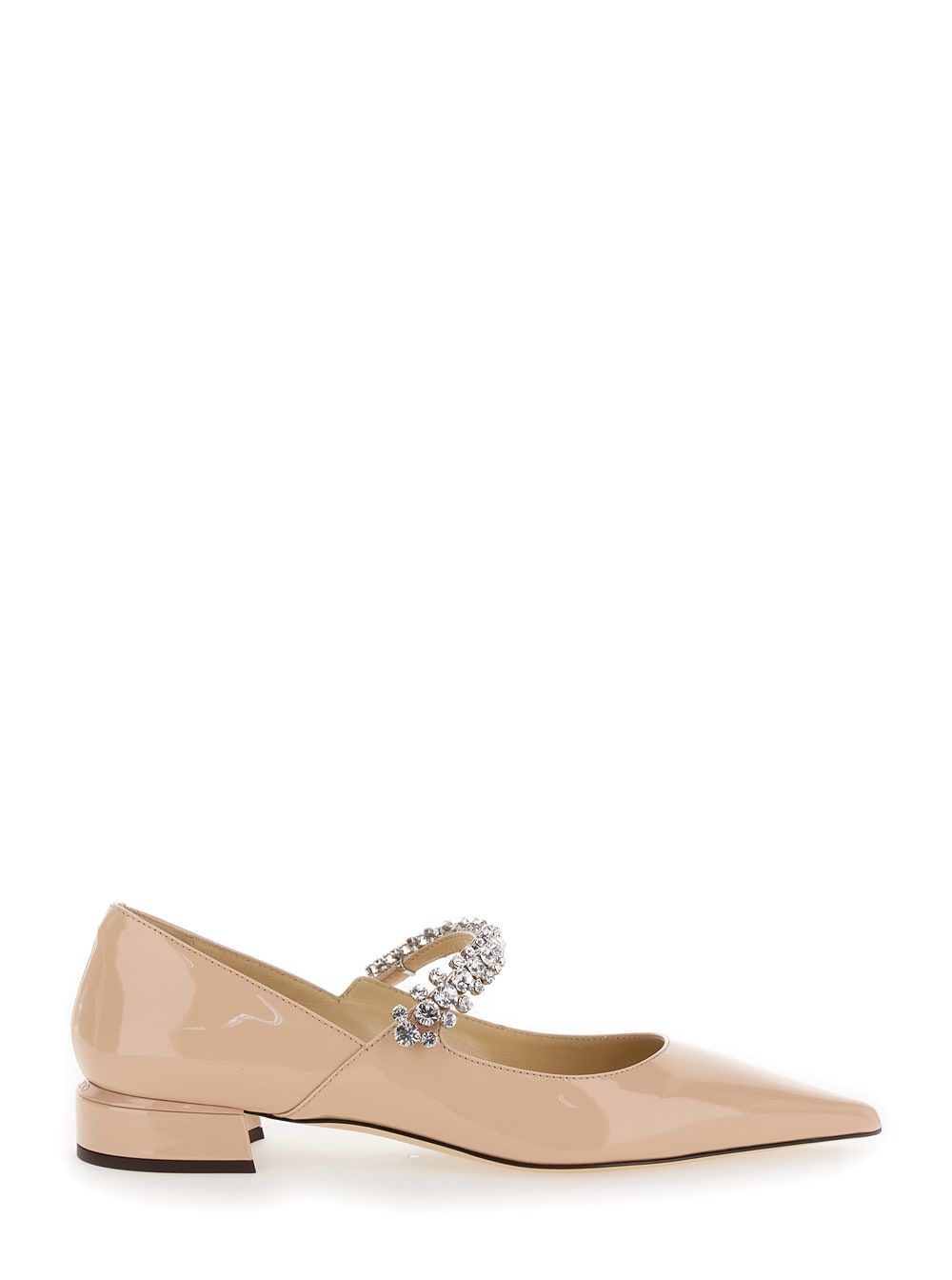 Beige Sabot With Rhinestone And Low Heel In Patent Leather Woman
