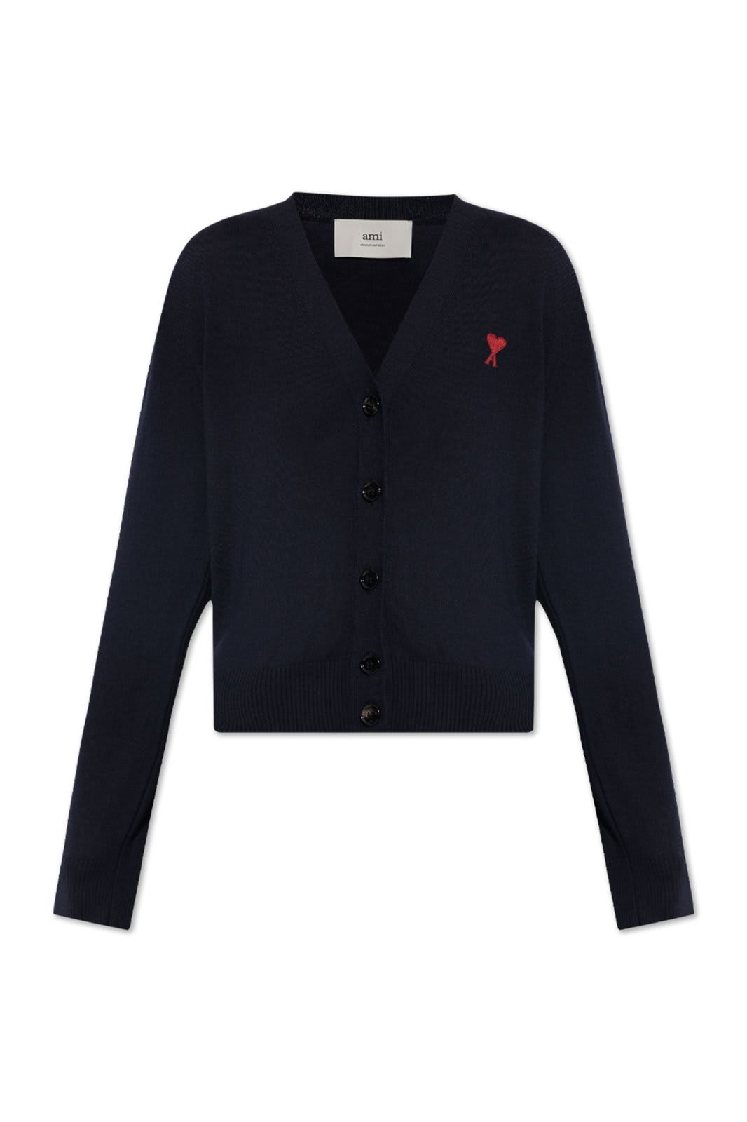 Shop Ami Alexandre Mattiussi Ami De Coeur Logo Embroidered Buttoned Cardigan In Blue