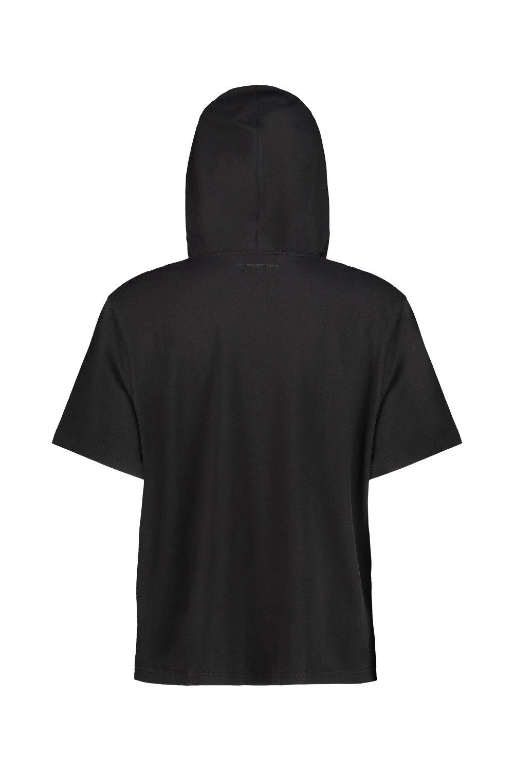 Shop Courrèges Logo Embroidered Hooded T-shirt In Nero