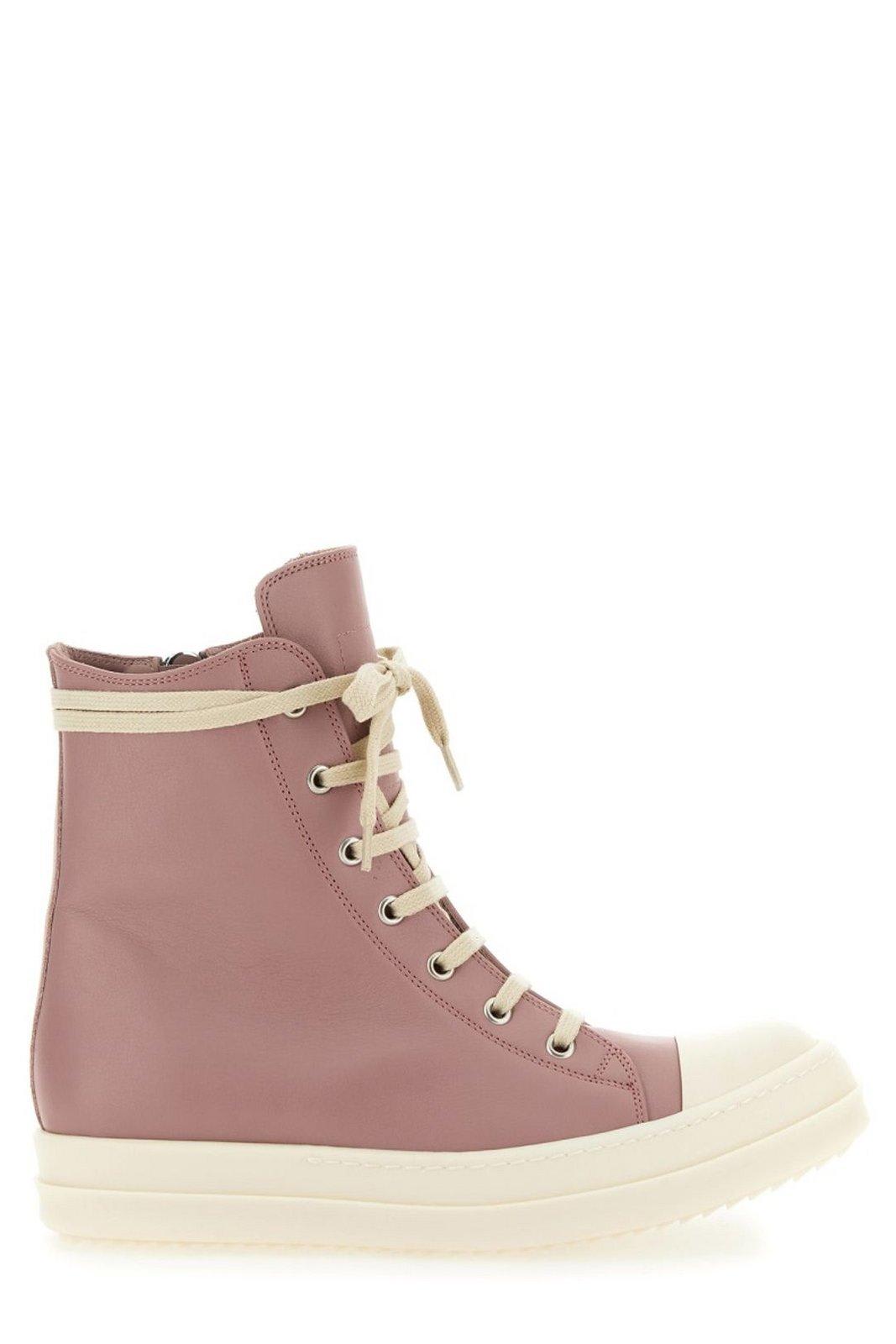 Shop Rick Owens Round-toe High-top Sneakers In Dusty Pink Milk
