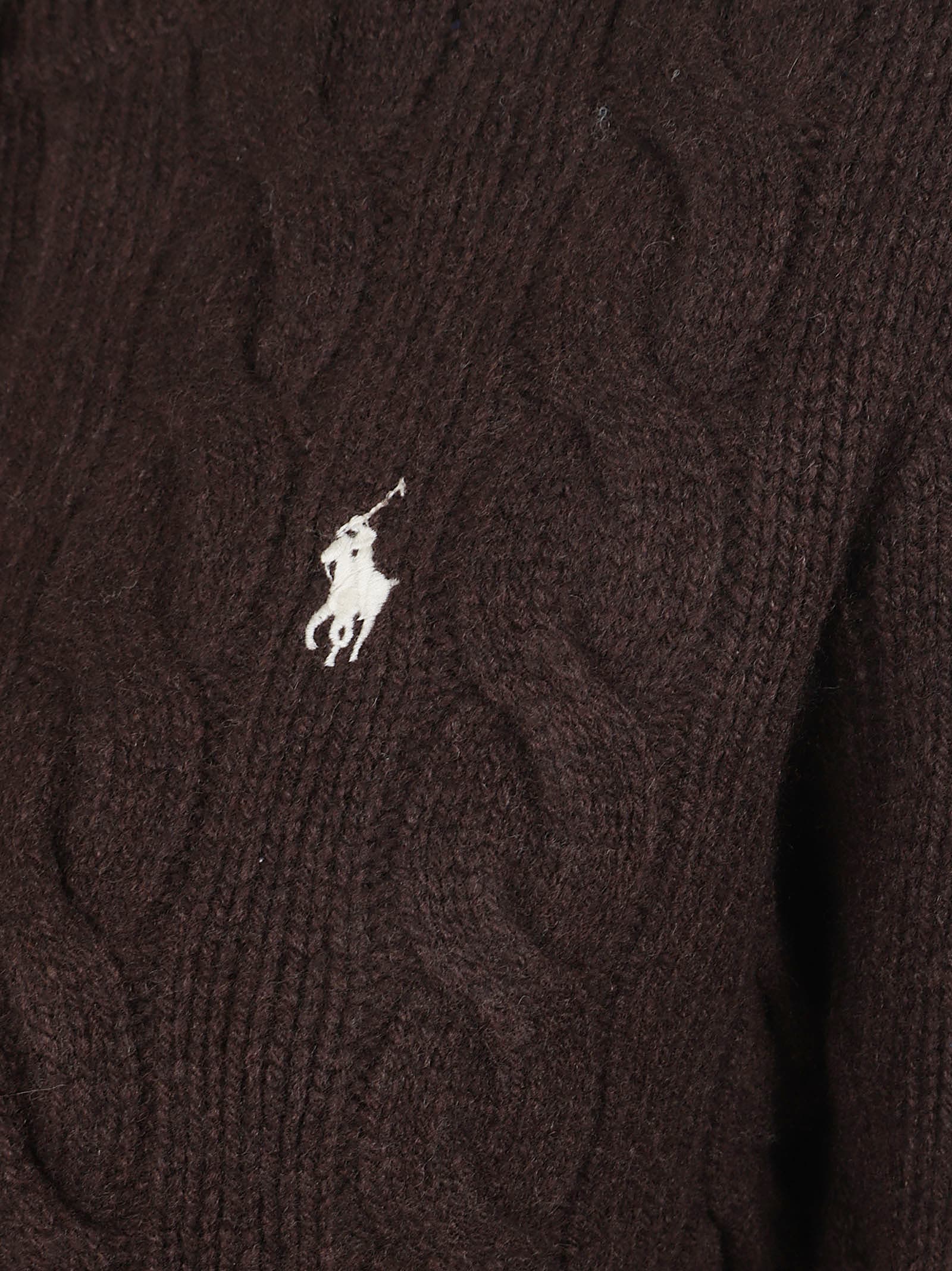 Polo Ralph Lauren Cable Knit Cardigan With Button Front In Brown