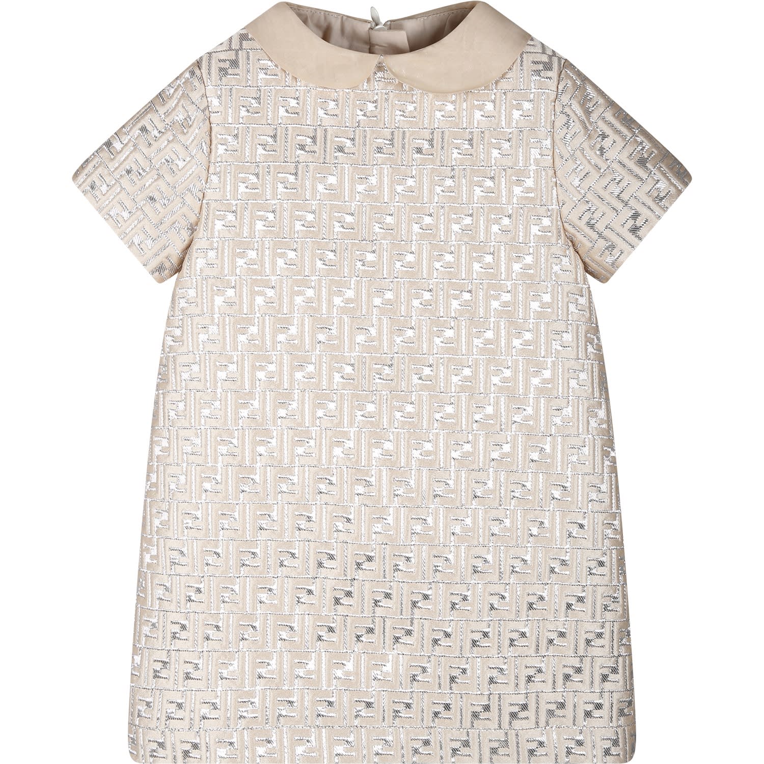 Fendi Ivory Dress For Baby Girl With Double F In Neutral