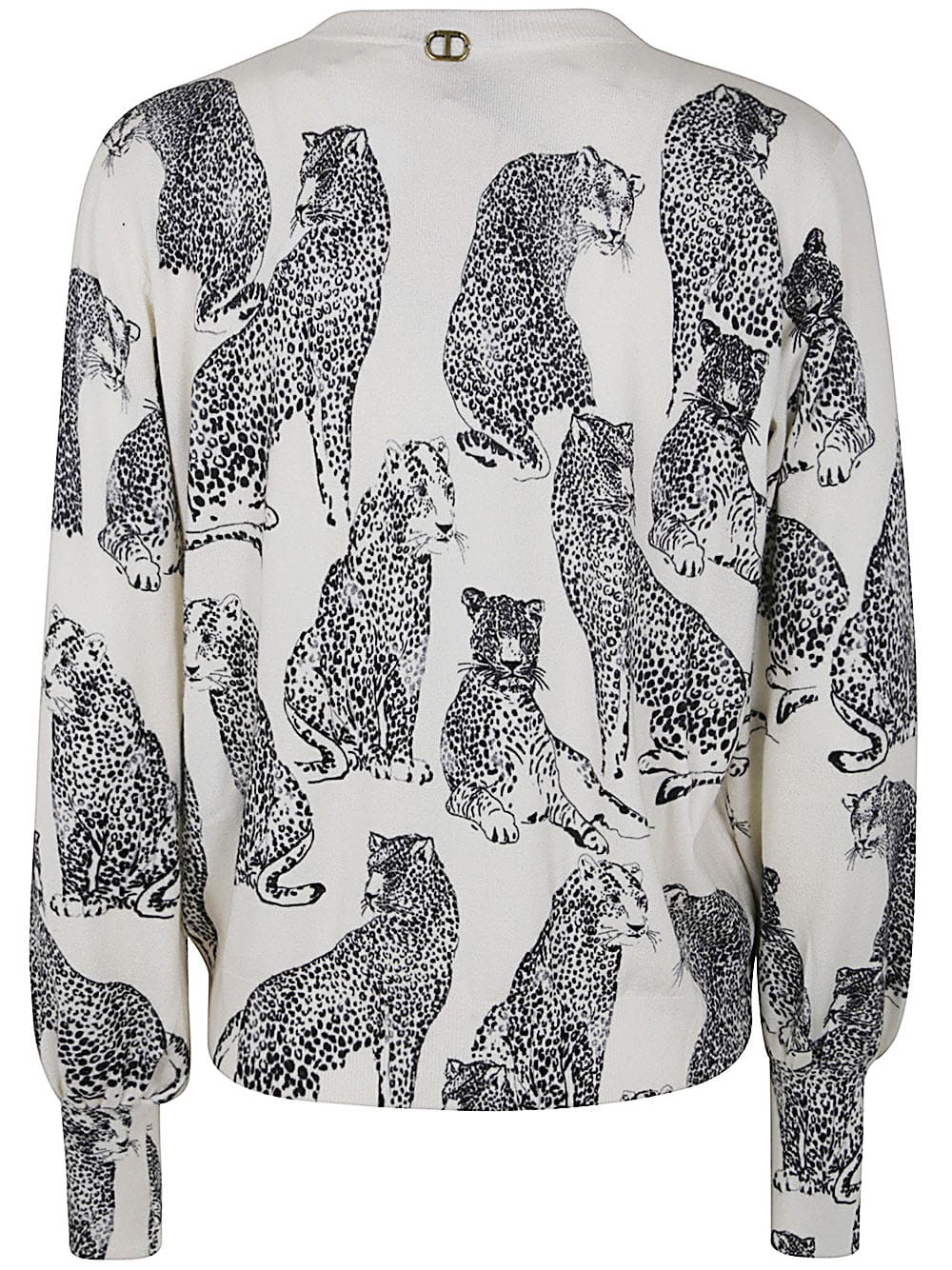 Shop Twinset Round Neck Sweater In Jaguards Print Black White