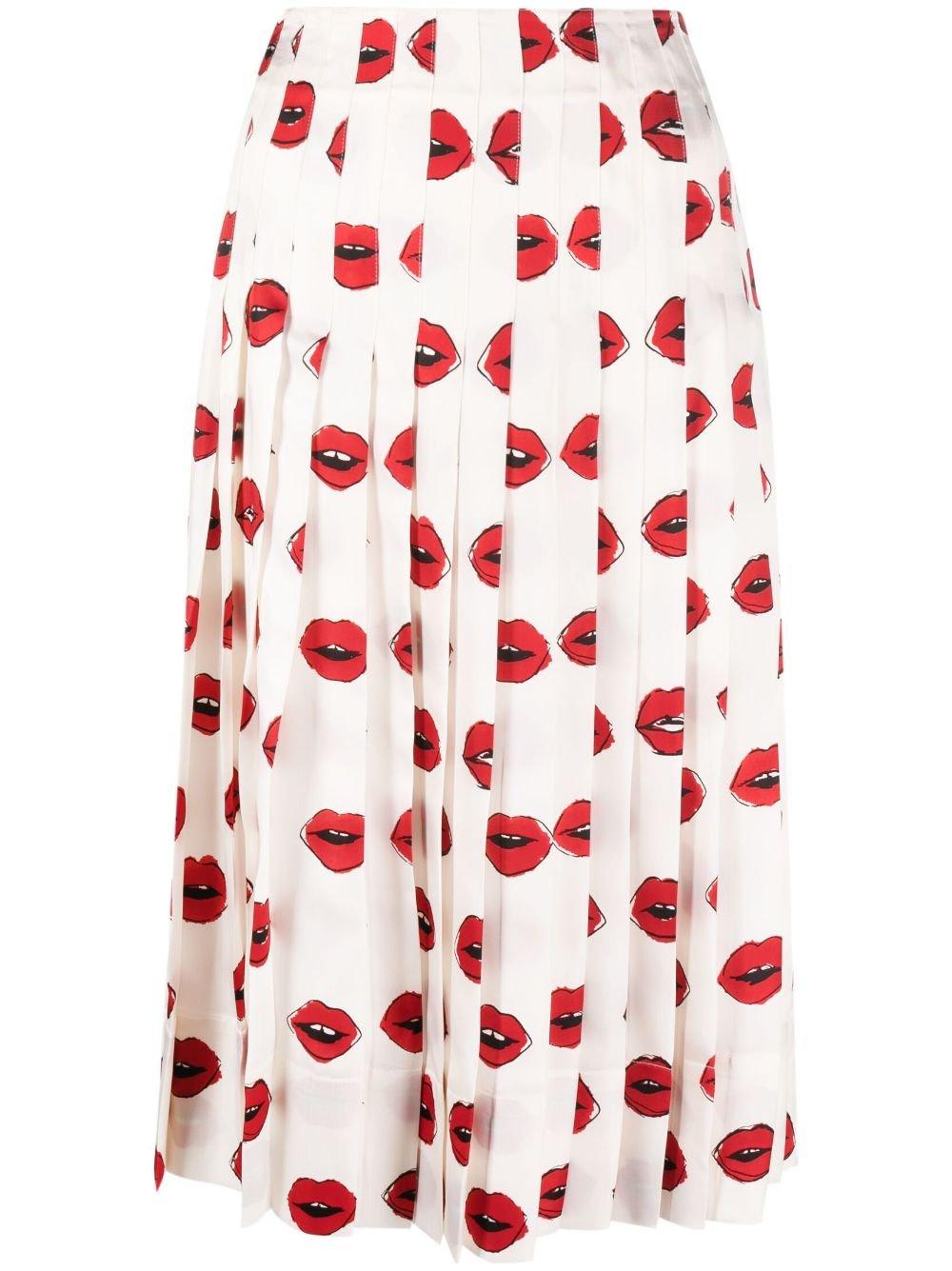 Khaite Graphic Lips Printed Pleated Midi Skirt