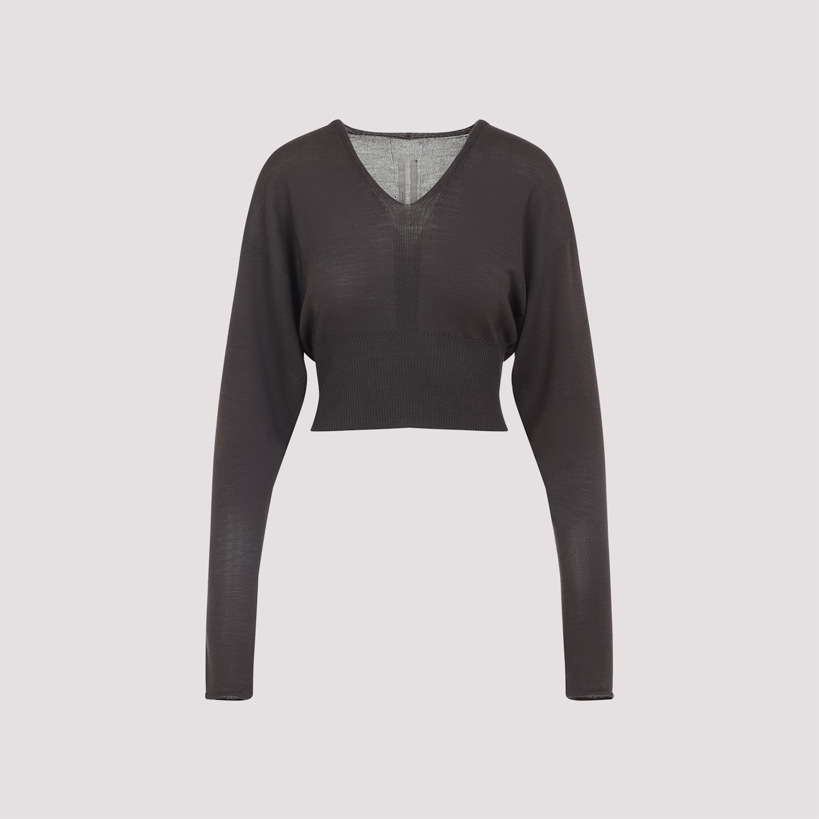 Rick Owens Cropped Virgin Wool Pullover V-neck In Black